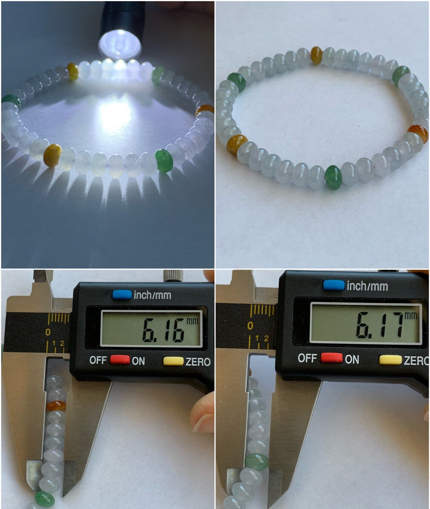 Burmese Natural Premium Icy translucent Multi-Colored Jadeite Drum Beads Beaded Bracelet 6.1mm 6.25” 天然缅甸起冰起光多宝翡翠鼓珠手串 ZXG131