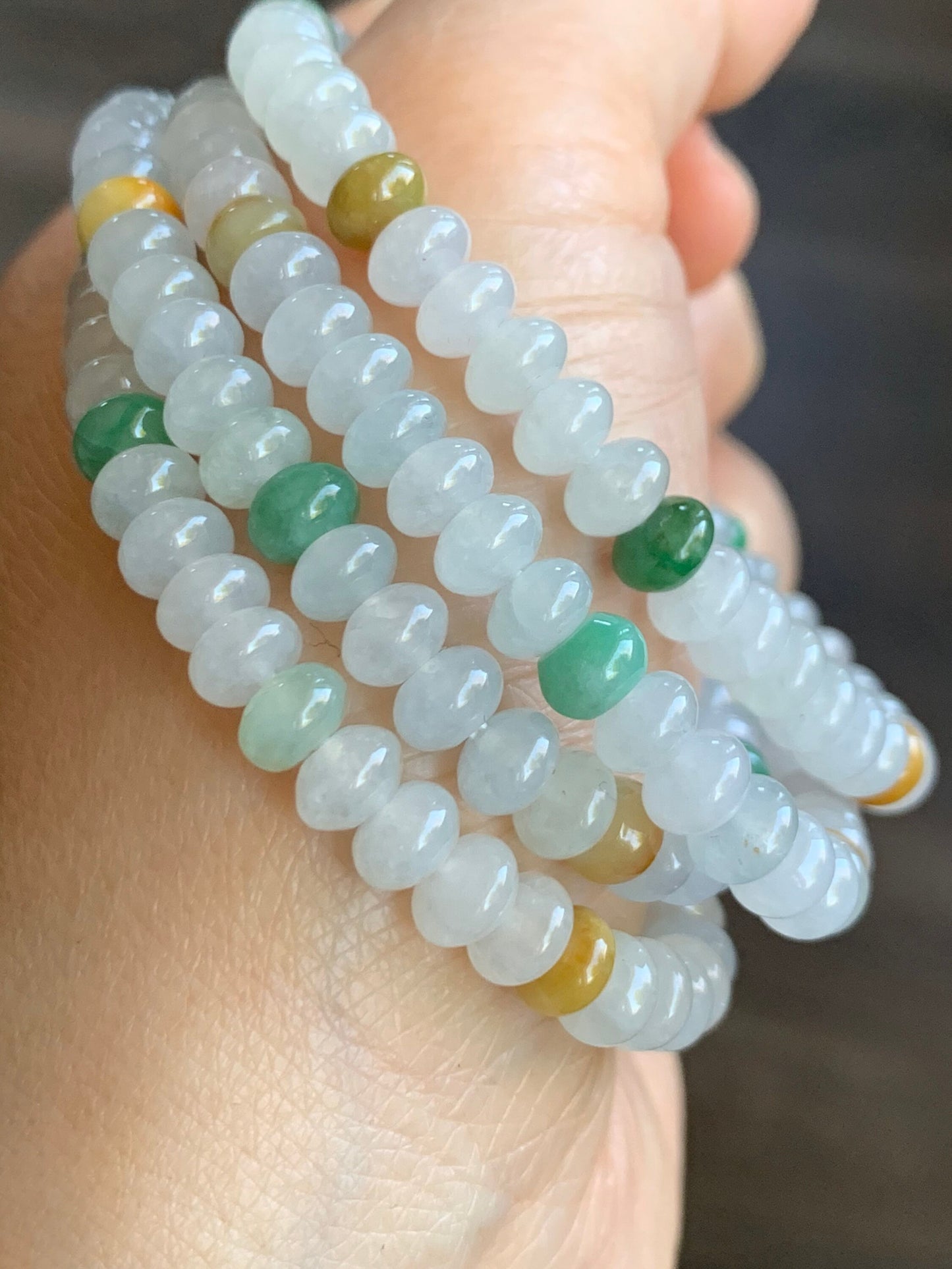 April Special! Burmese Natural Icy Translucent Multi-Colored Jadeite Drum Beads Beaded Bracelet 6mm 6.25” 天然缅甸冰多宝翡翠鼓珠手串 XGSP29