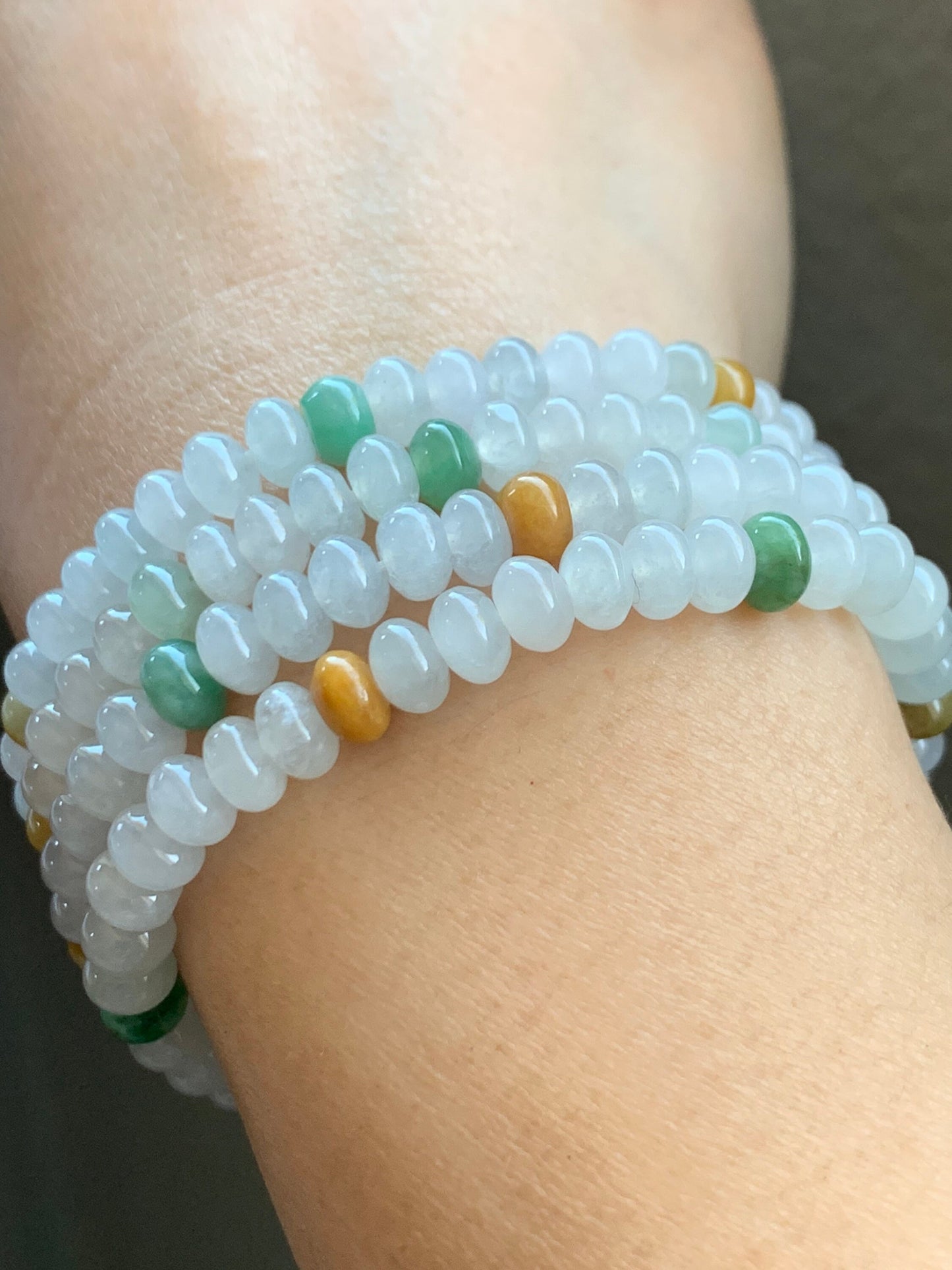 April Special! Burmese Natural Icy Translucent Multi-Colored Jadeite Drum Beads Beaded Bracelet 6mm 6.25” 天然缅甸冰多宝翡翠鼓珠手串 XGSP29