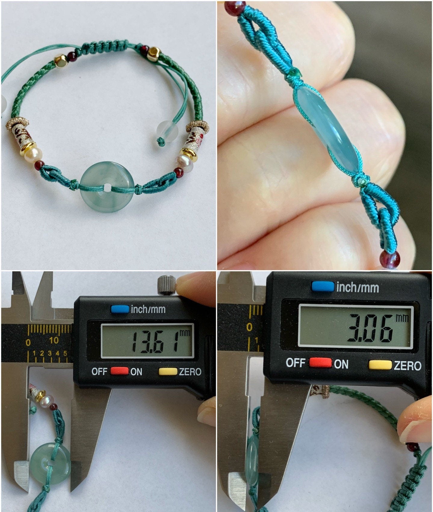 Natural Burmese Icy Highly Translucent Light Green Jadeite Ping An Kou Donut Bead Rope Bracelet Adjustable up to 8.5” 天然缅甸冰胶晴底翡翠平安扣手绳