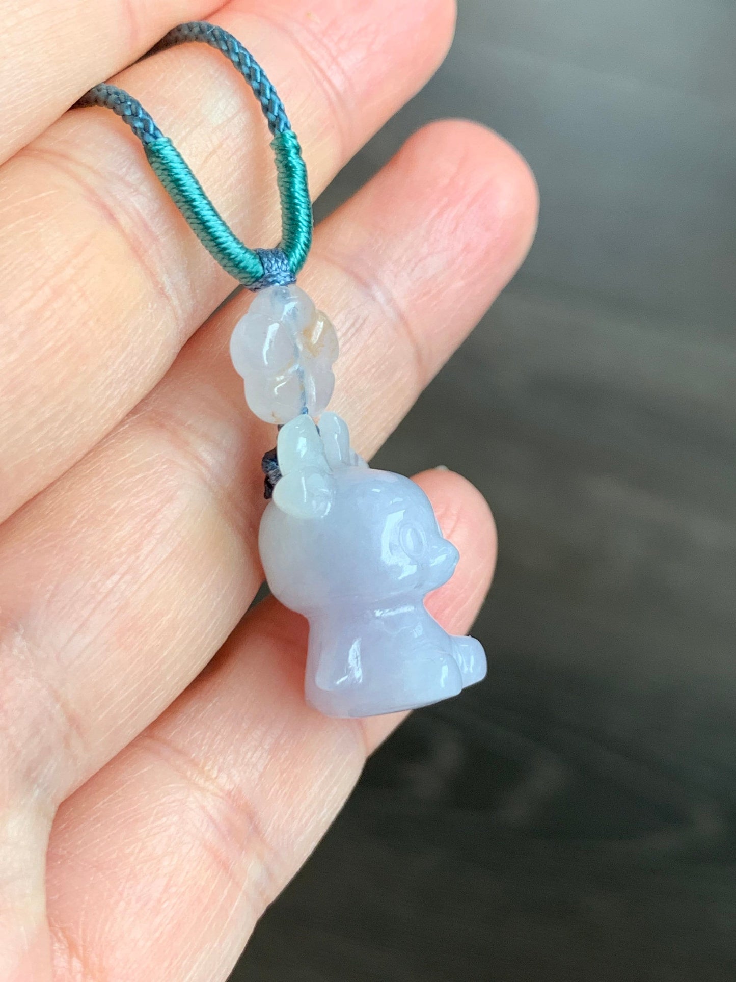 Natural Burmese Icy Translucent Jadeite Carved Deer & Cherry Blossom Pendant Rope Necklace Adjustable up to 24” 天然缅甸冰淡紫翡翠小鹿梅花吊坠