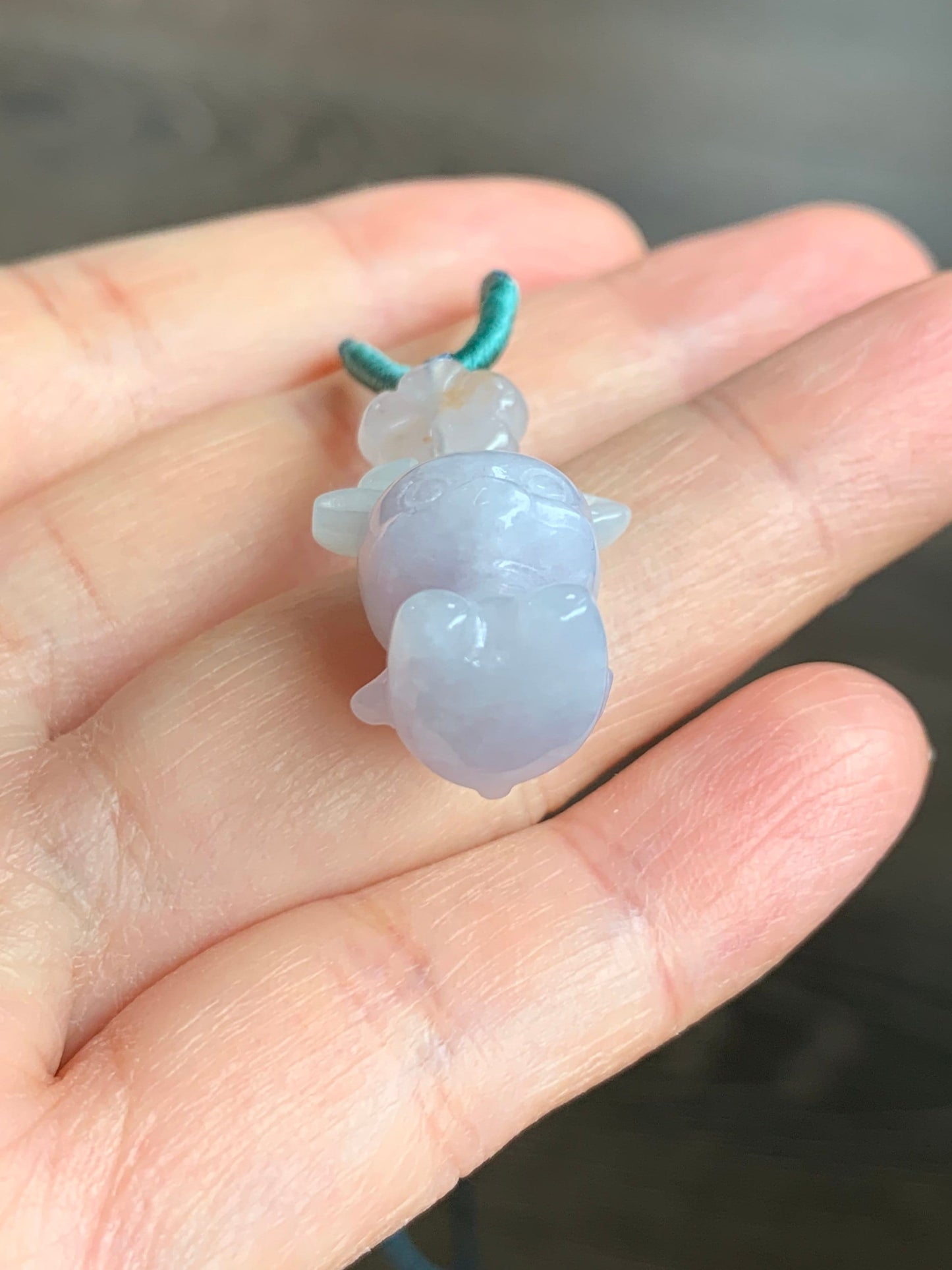 Natural Burmese Icy Translucent Jadeite Carved Deer & Cherry Blossom Pendant Rope Necklace Adjustable up to 24” 天然缅甸冰淡紫翡翠小鹿梅花吊坠