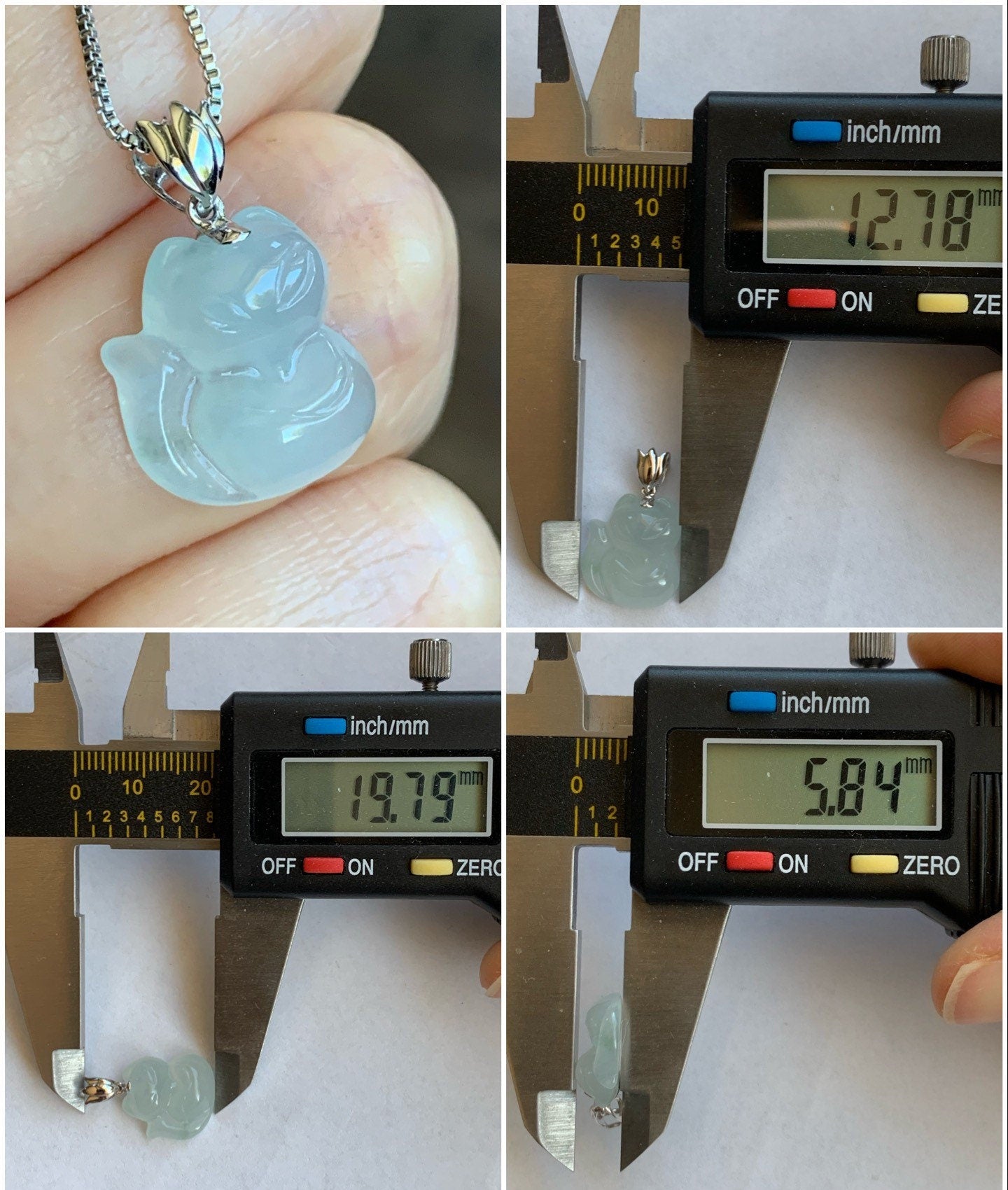 Certified Natural Burmese Icy Translucent & Gelatinous White Jadeite 3D Carved Nine-Tailed Fox Pendant 18K White Gold 天然缅甸白冰起胶翡翠九尾狐狸吊坠