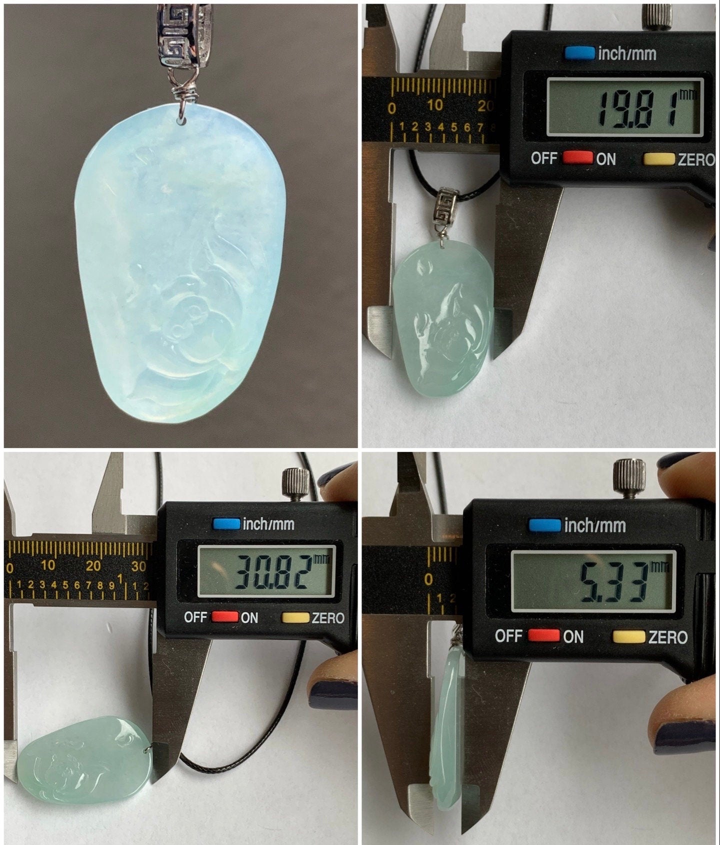 Natural Burmese Icy Translucent Gelatinous Light Green Jadeite Carved Lotus Flower Pendant S925 Silver Bail 天然缅甸冰晴翡莲花吊坠