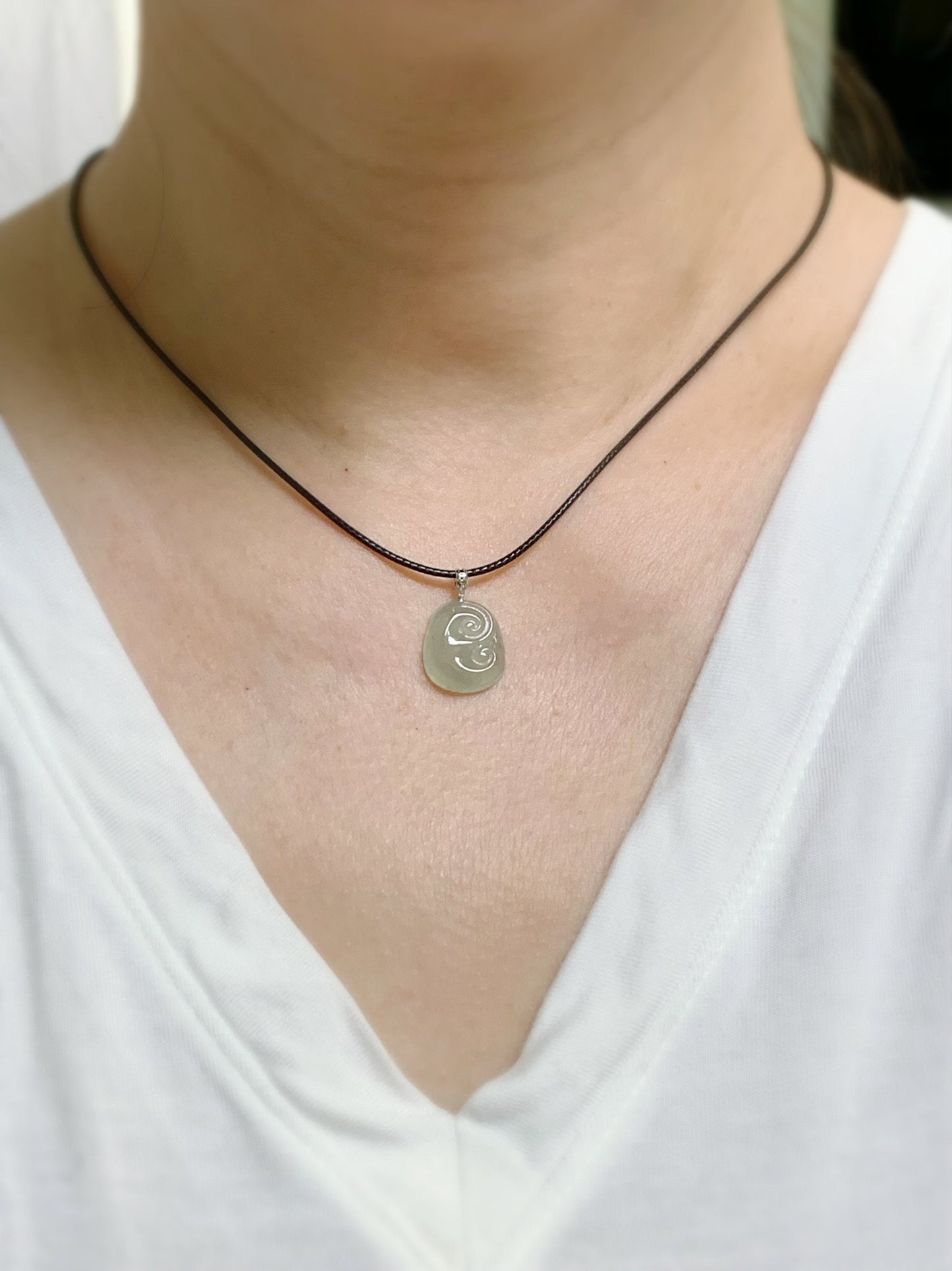 Natural Burmese Icy Highly Translucent Light Green Jadeite Ruyi Blessing Amulet Pendant 18K White Gold Bail 天然缅甸冰晴翡翠如意镶嵌吊坠