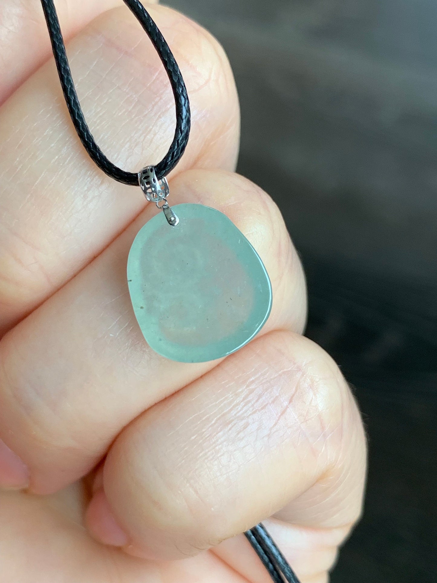 Natural Burmese Icy Highly Translucent Light Green Jadeite Ruyi Blessing Amulet Pendant 18K White Gold Bail 天然缅甸冰晴翡翠如意镶嵌吊坠