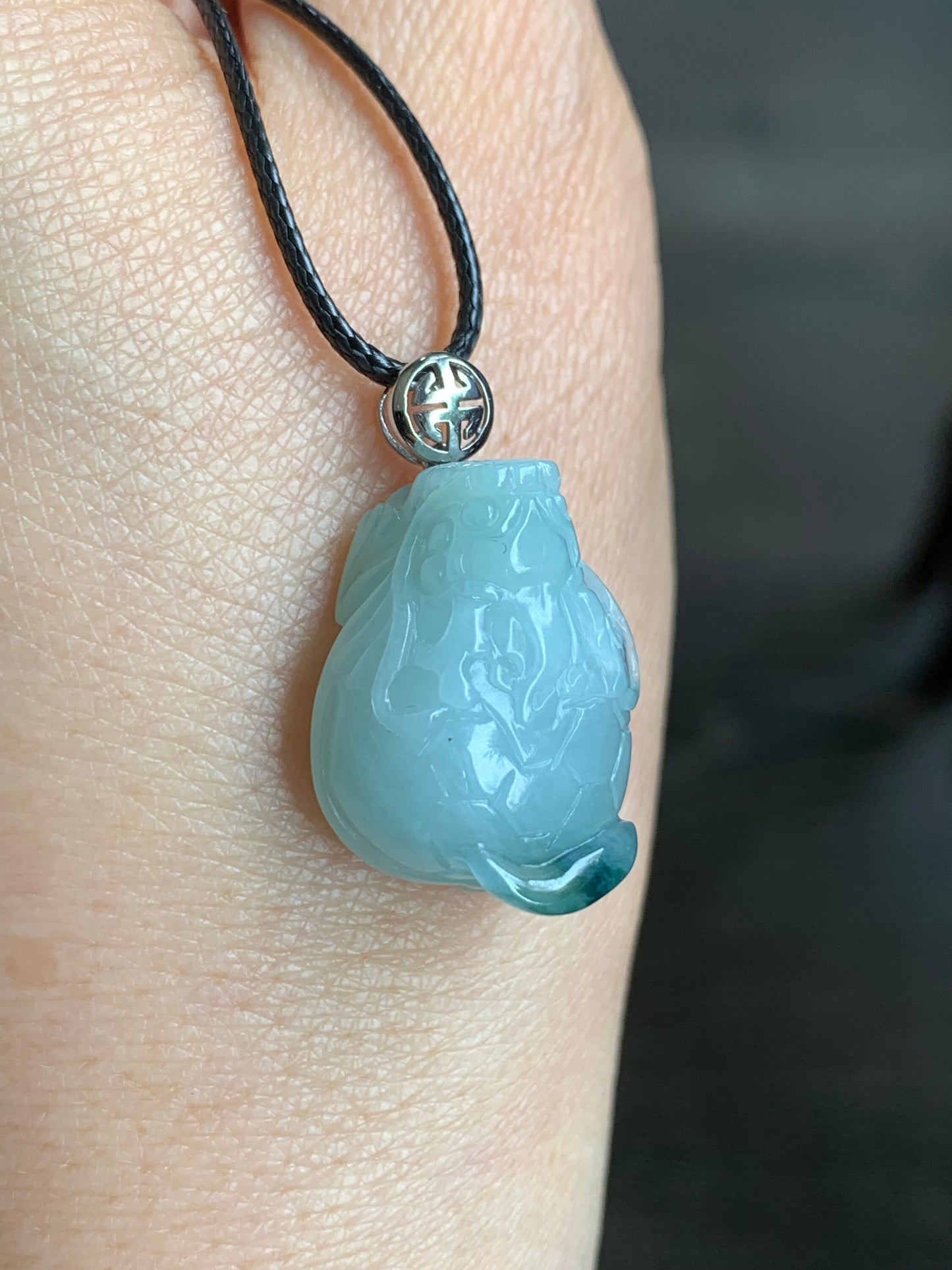 Certified Natural Burmese Icy Translucent Gelatinous Green Marbled Jadeite Carved Dragon Turtle Pendant 18K White Gold Bail 天然缅甸糯冰飘花翡翠龙龟镶嵌吊坠
