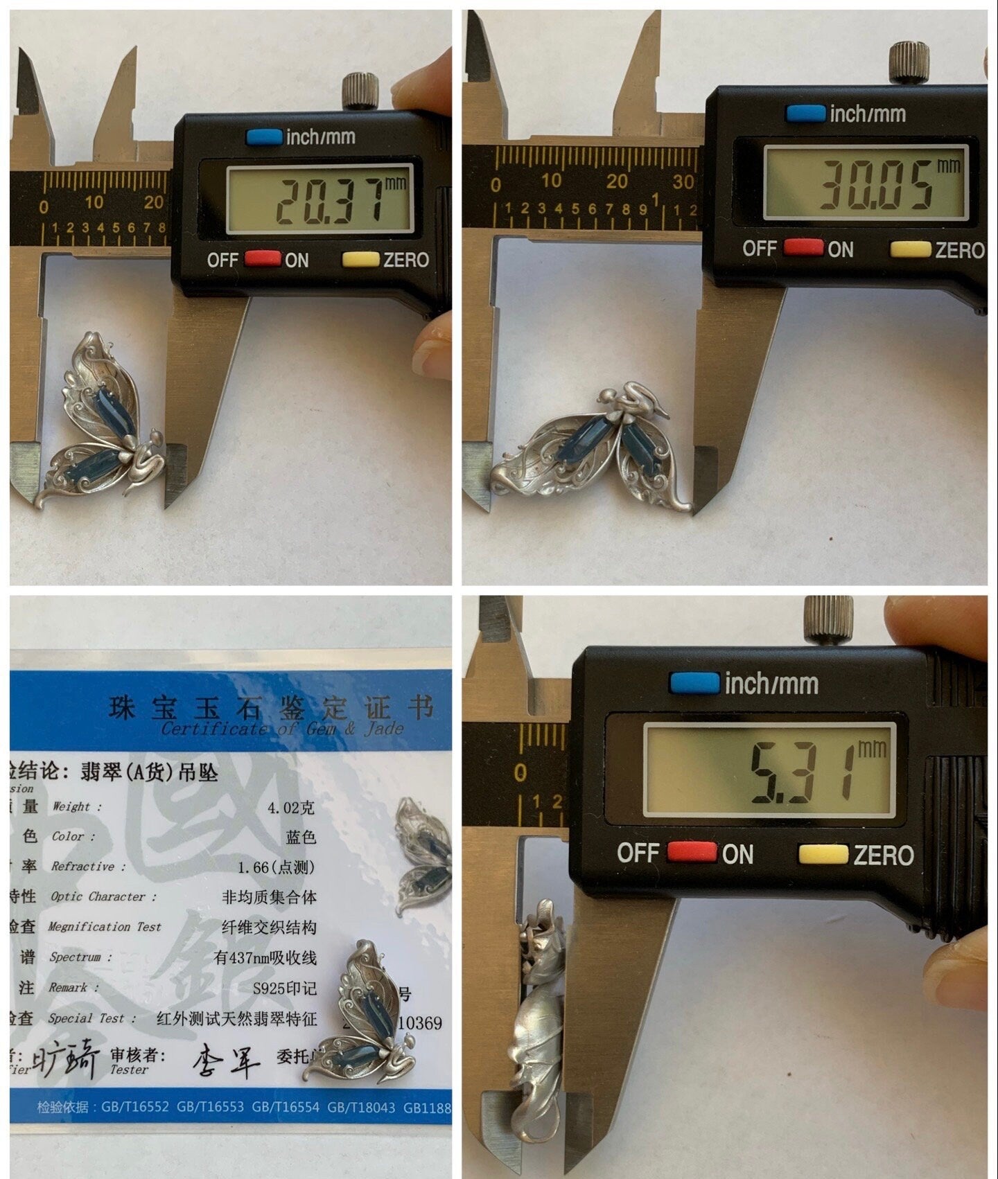 Certified Natural Guatemalan Icy Translucent Blue Jadeite Butterfly Fairy Custom Design Pendant 925 Sterling Silver 天然冰危蓝翡翠设计款蝴蝶仙子镶嵌吊坠 0369