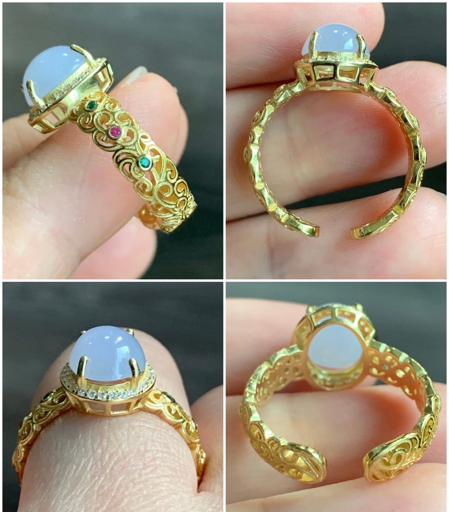 Natural Burmese Icy Translucent Gelatinous Light Purple Jadeite Ring S925 Sterling Silver Size Adjustable 天然缅甸冰淡紫翡翠银镶戒指 MZ100