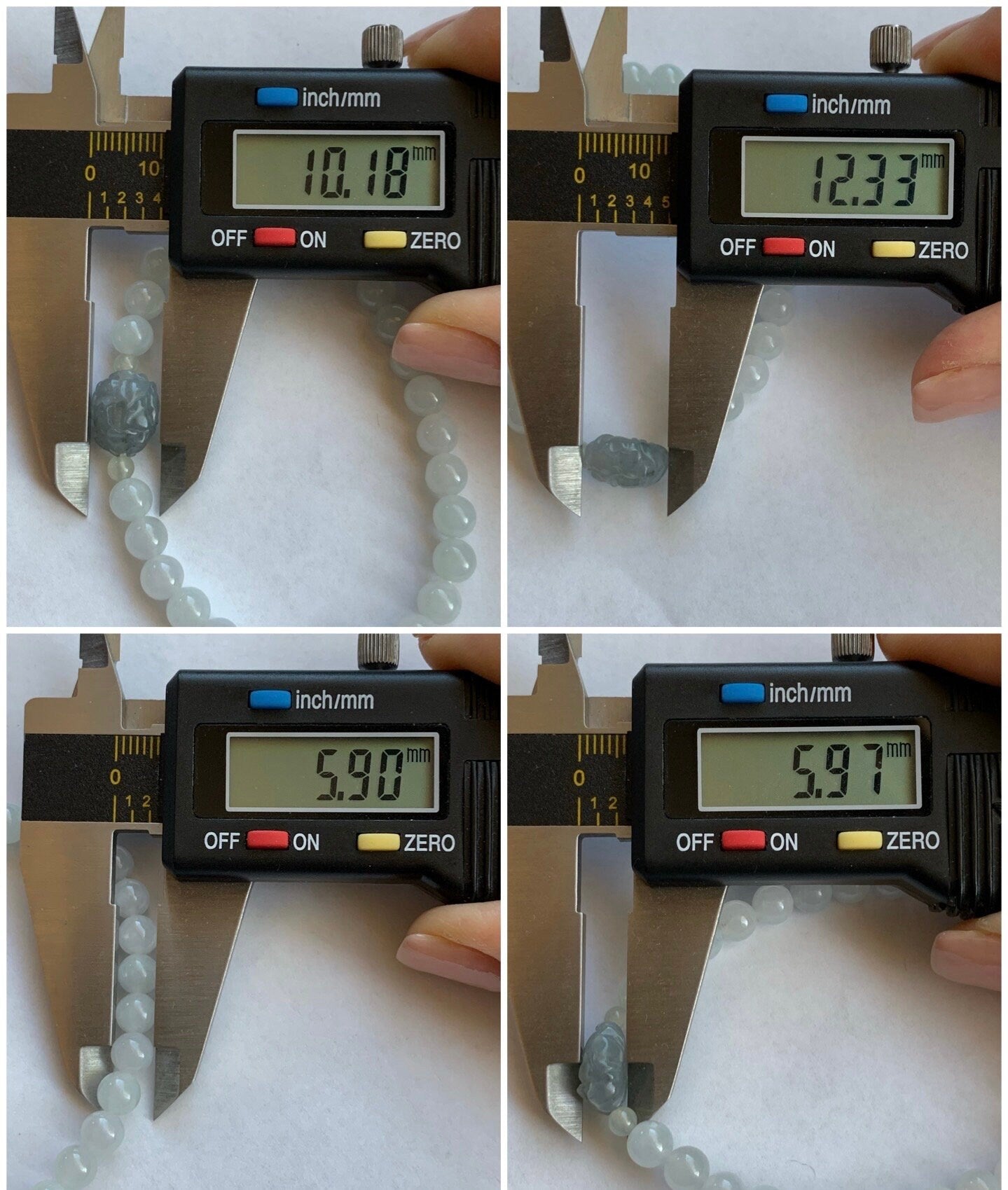 Natural Burmese Icy Translucent White Jadeite Beads & Icy Wuji Jadeite Peony Flower Beaded Bracelet 6mm 7” Stretchy 天然缅甸白冰翡翠珠冰乌鸡牡丹花手串