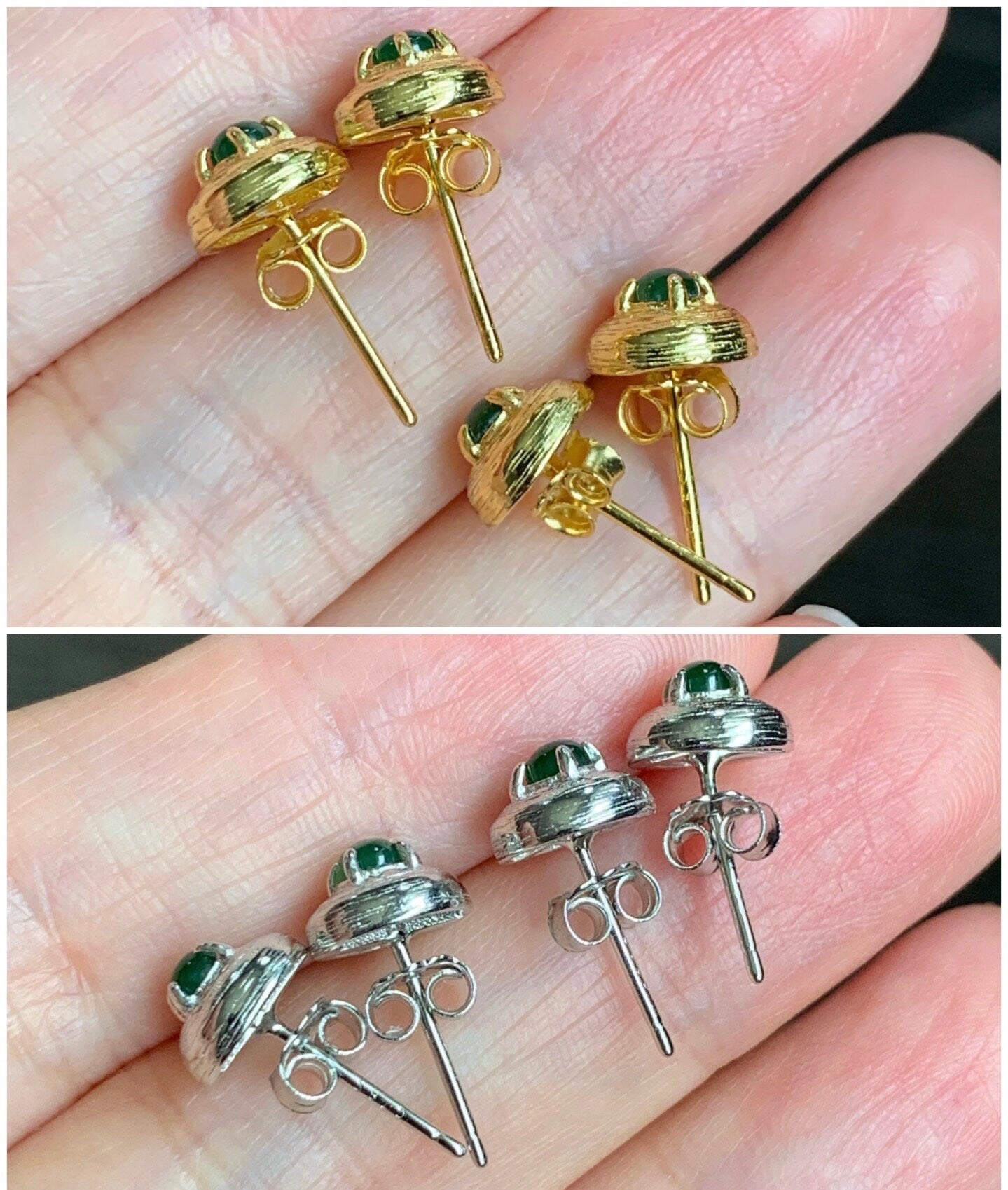 Guatemalan Natural Highly Translucent Icy Green Jadeite Stud Earrings S925 Sterling Silver 天然危地马拉高冰绿翡翠镶嵌耳钉