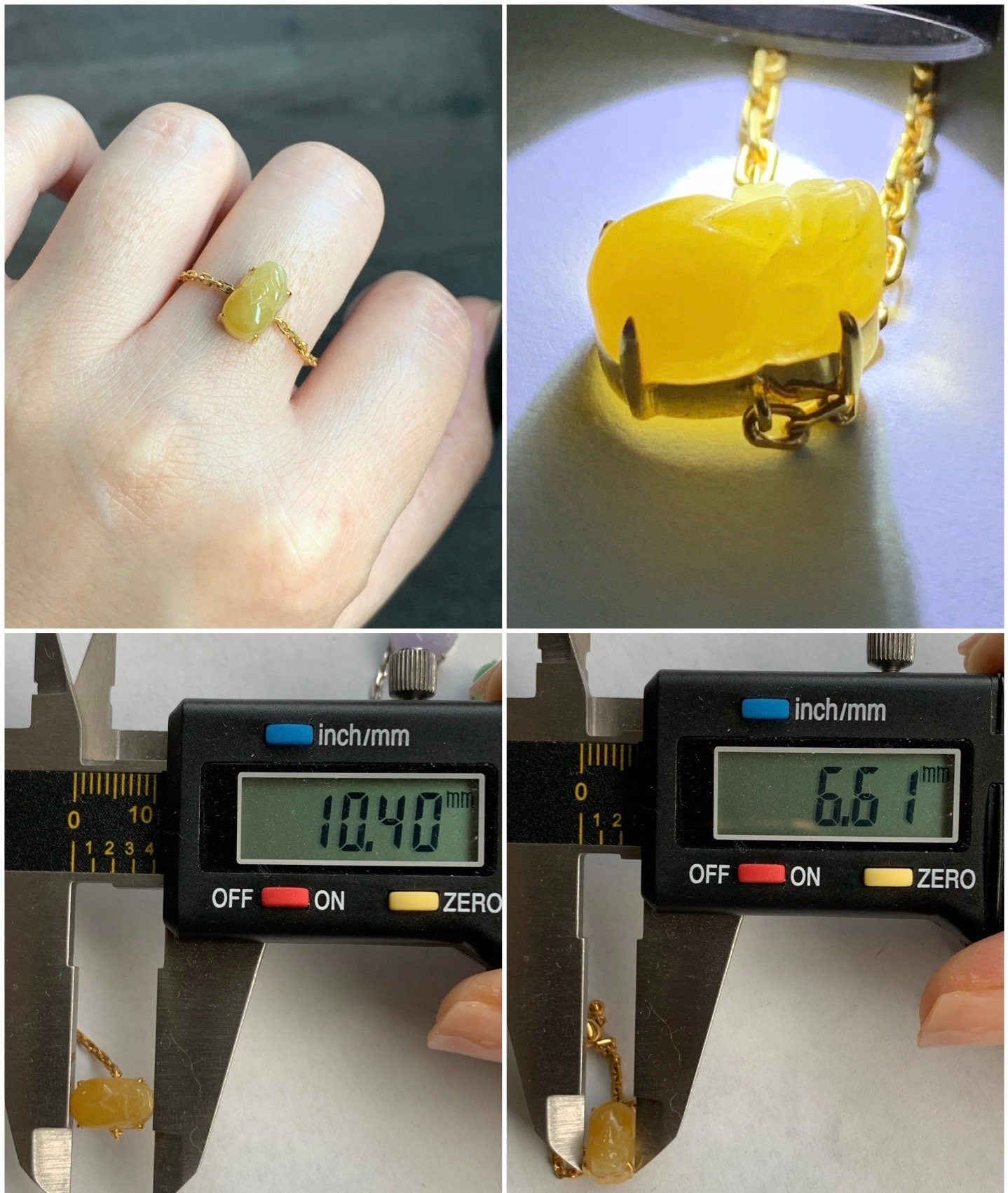 Certified Natural Burmese Icy Translucent Vibrant Green / Purple / Yellow Jadeite Pixiu Chain Ring 18K Gold Adjustable 天然缅甸冰绿/紫/黄翡翠貔貅镶嵌链戒