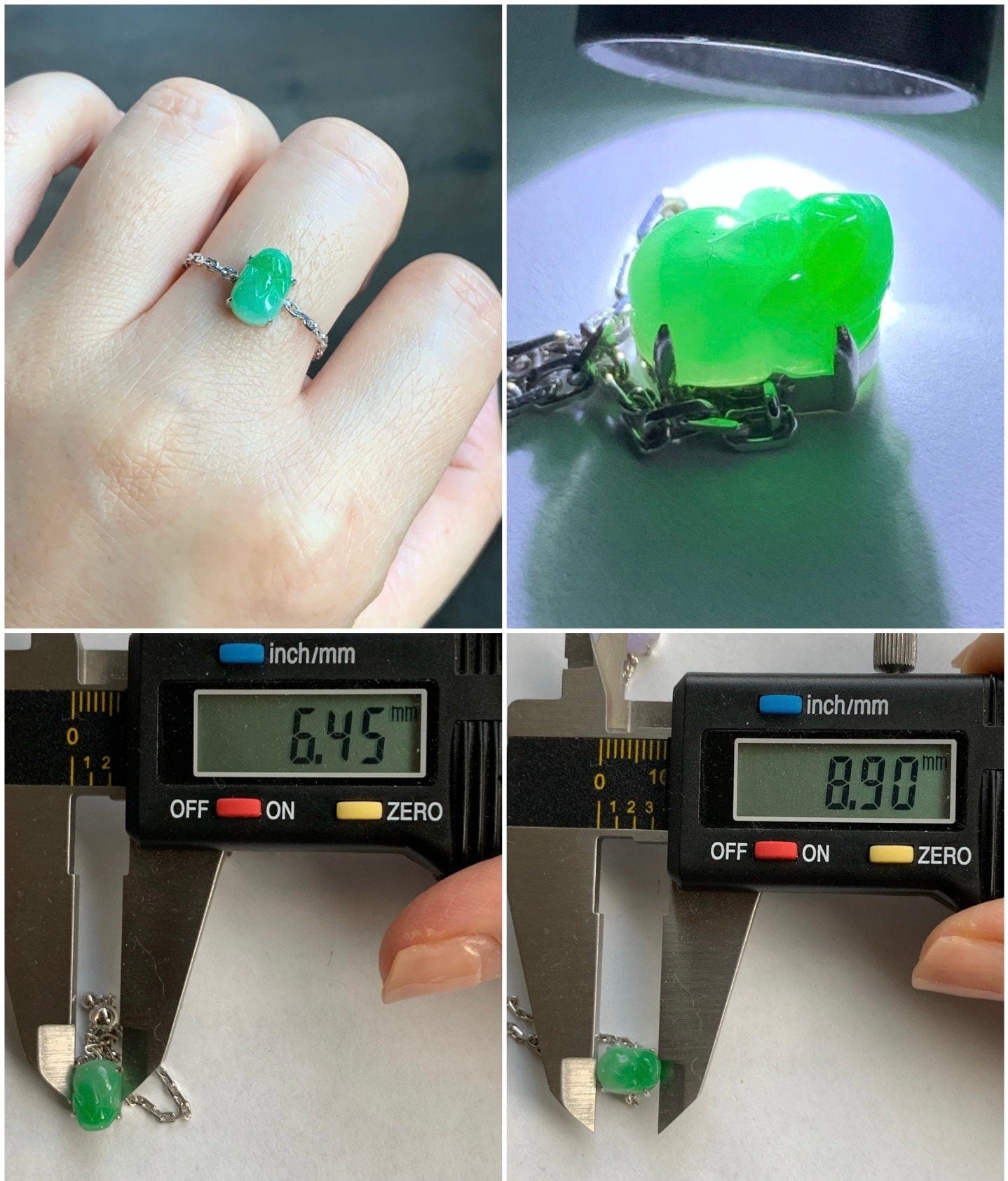 Certified Natural Burmese Icy Translucent Vibrant Green / Purple / Yellow Jadeite Pixiu Chain Ring 18K Gold Adjustable 天然缅甸冰绿/紫/黄翡翠貔貅镶嵌链戒