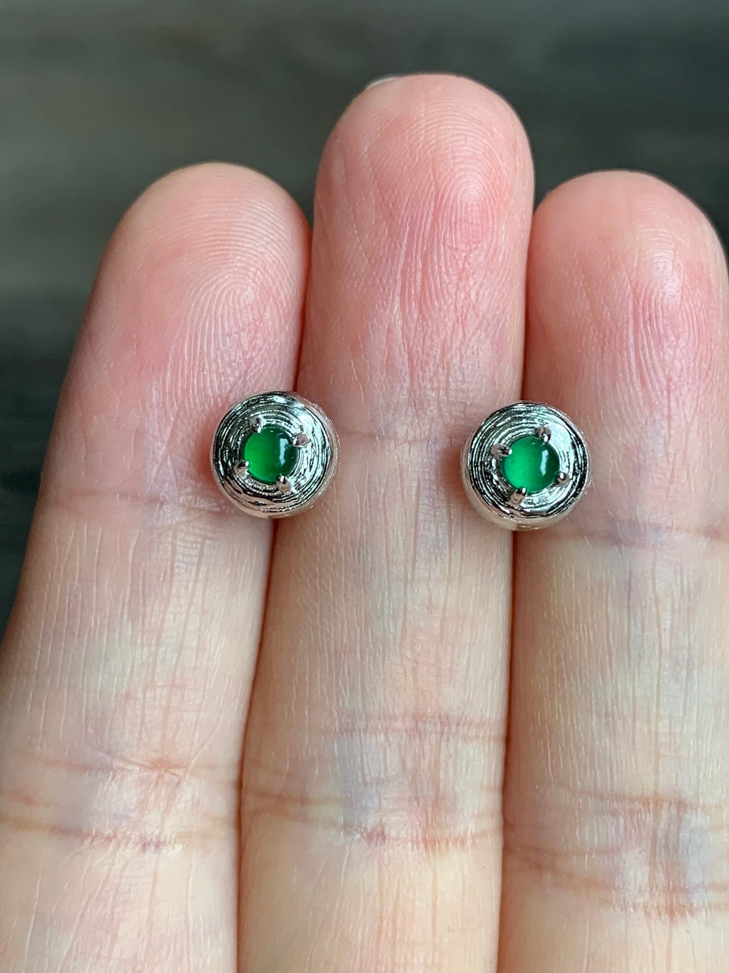 Guatemalan Natural Highly Translucent Icy Green Jadeite Stud Earrings S925 Sterling Silver 天然危地马拉高冰绿翡翠镶嵌耳钉