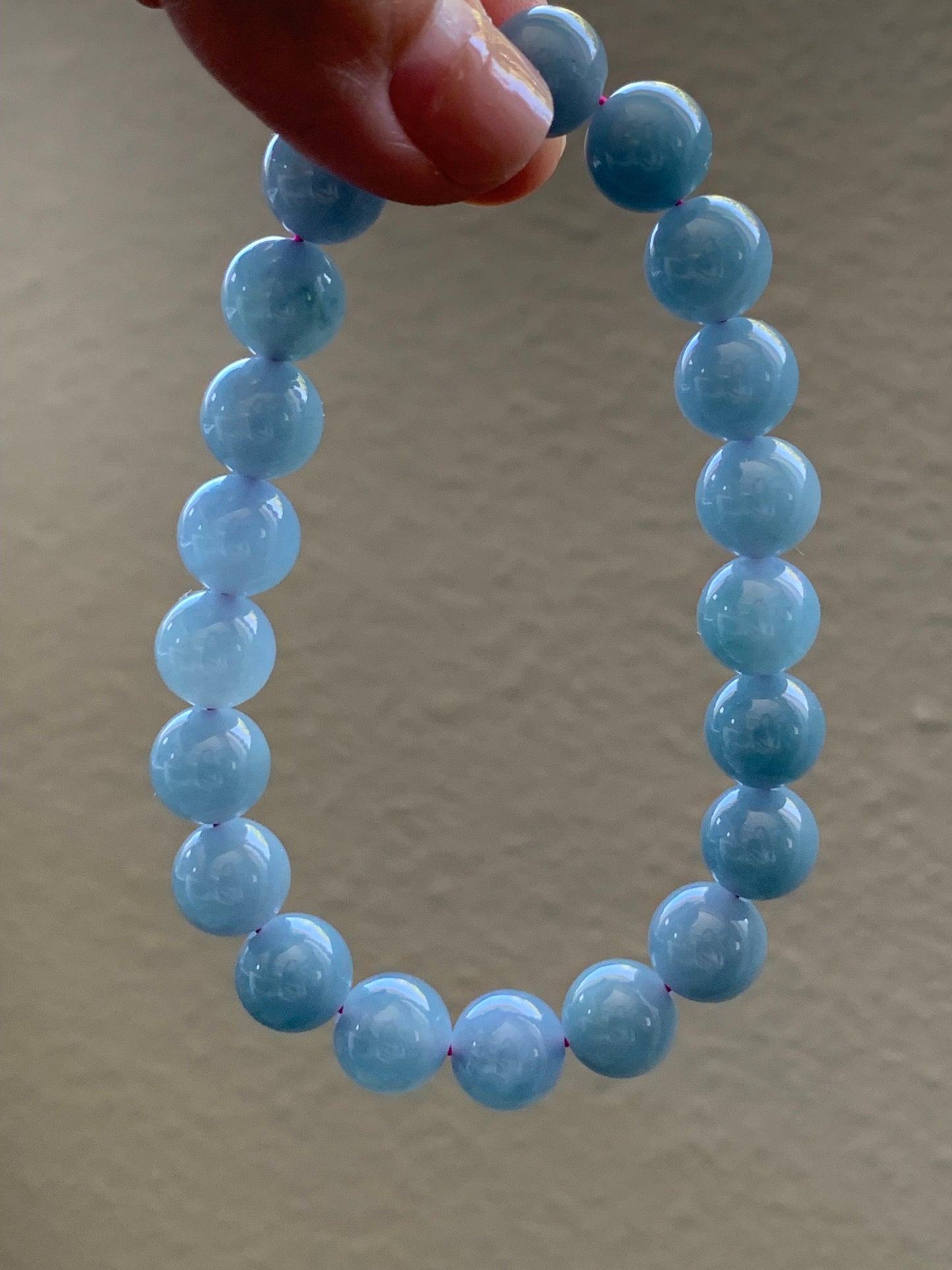 Natural Guatemalan Icy Translucent Purplish Blue Jadeite Beaded Bracelet Stretchy 9.6mm 7.25” 天然冰危蓝紫翡翠圆珠手串 LZD829
