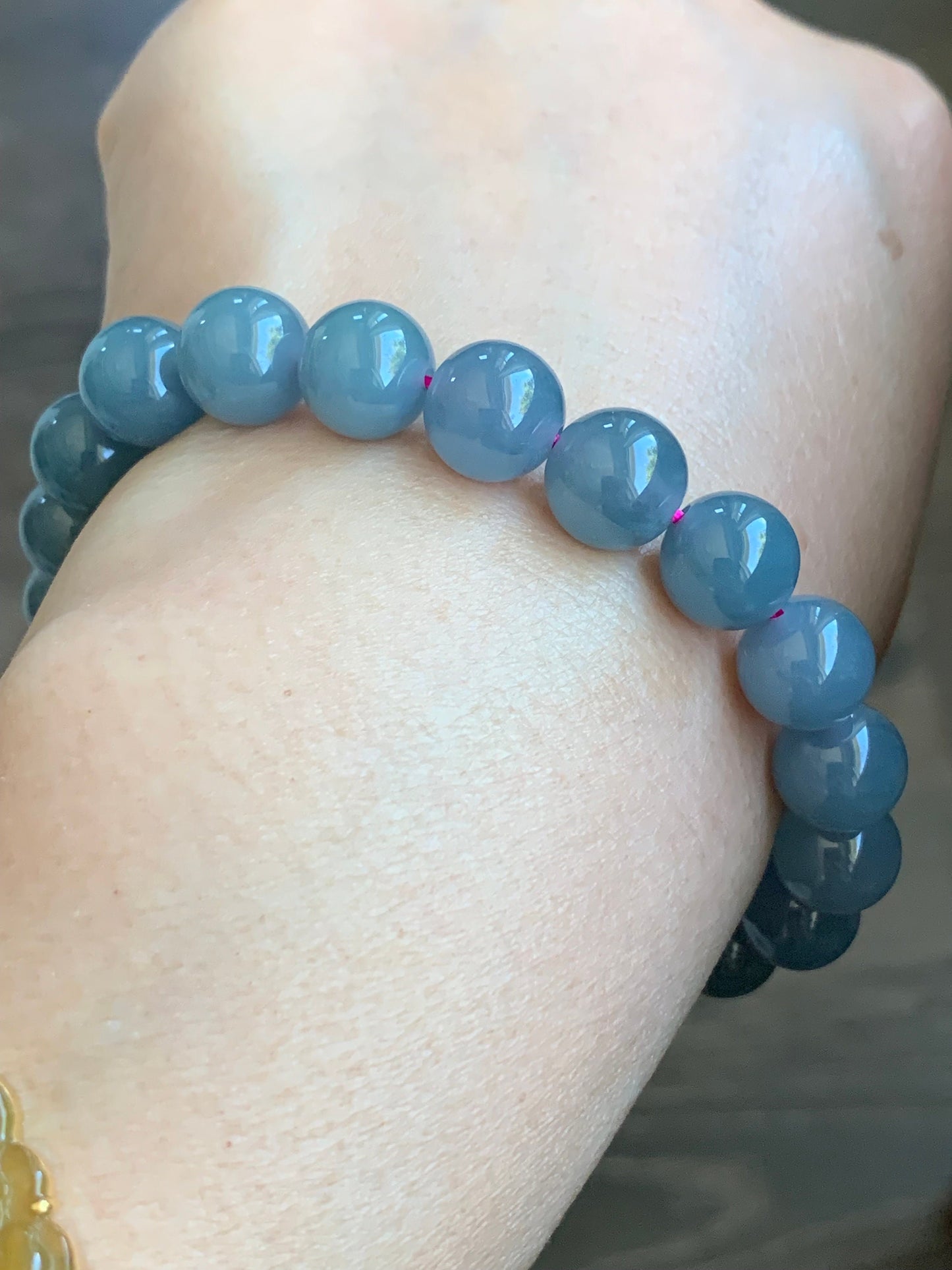 Natural Guatemalan Icy Translucent Purplish Blue Jadeite Beaded Bracelet Stretchy 9.6mm 7.25” 天然冰危蓝紫翡翠圆珠手串 LZD829