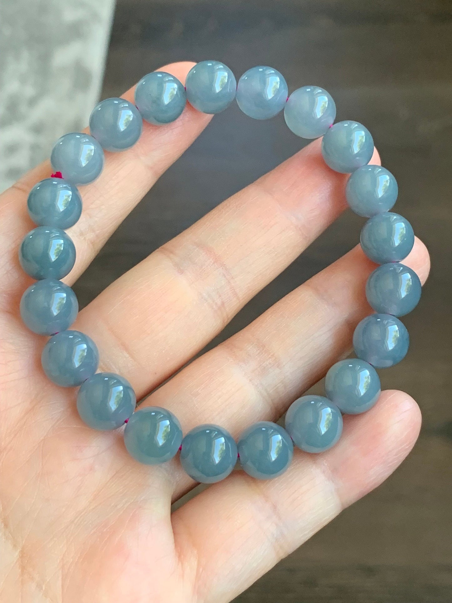 Natural Guatemalan Icy Translucent Purplish Blue Jadeite Beaded Bracelet Stretchy 9.6mm 7.25” 天然冰危蓝紫翡翠圆珠手串 LZD829