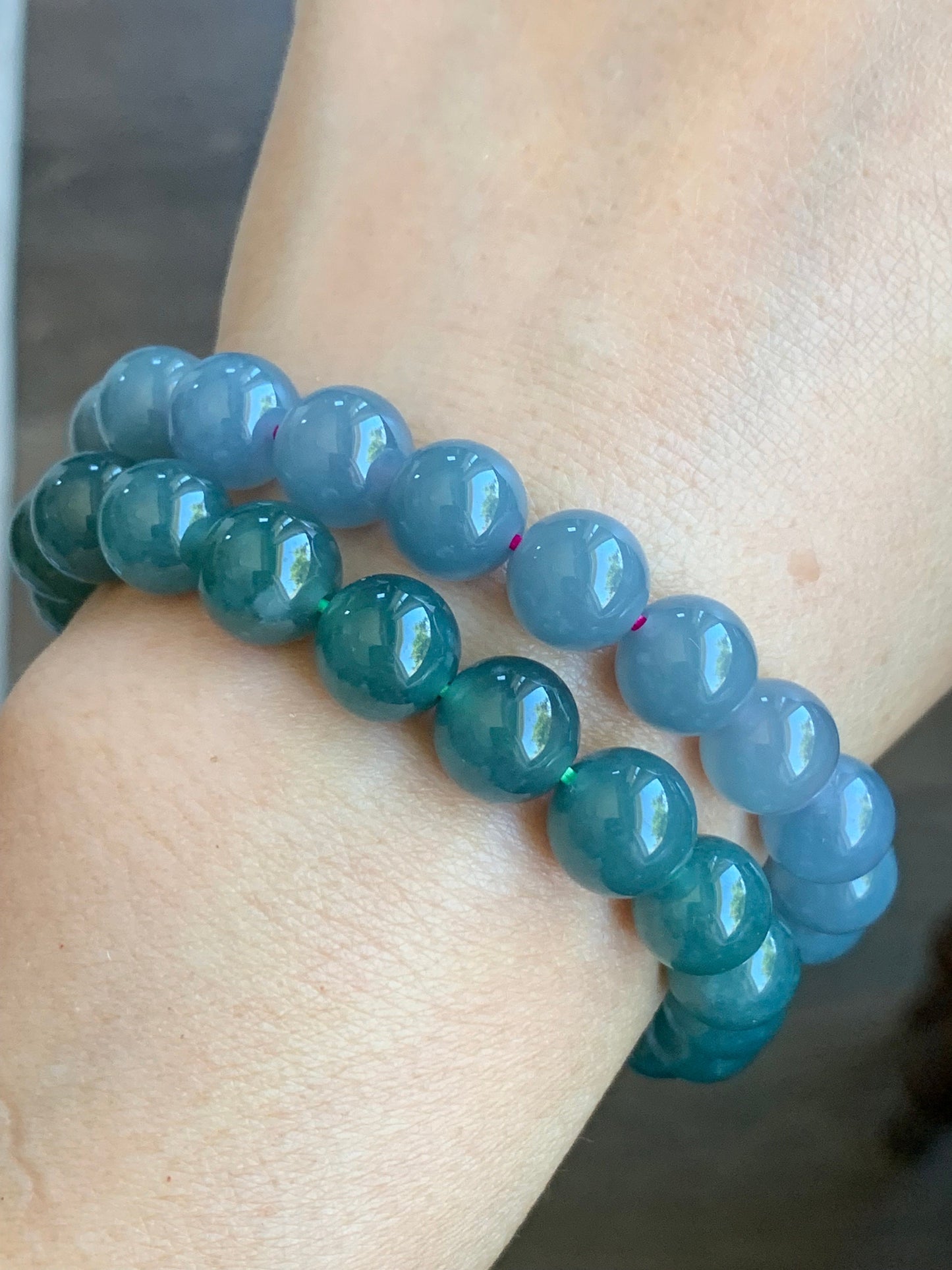 Natural Guatemalan Icy Translucent Purplish Blue Jadeite Beaded Bracelet Stretchy 9.6mm 7.25” 天然冰危蓝紫翡翠圆珠手串 LZD829