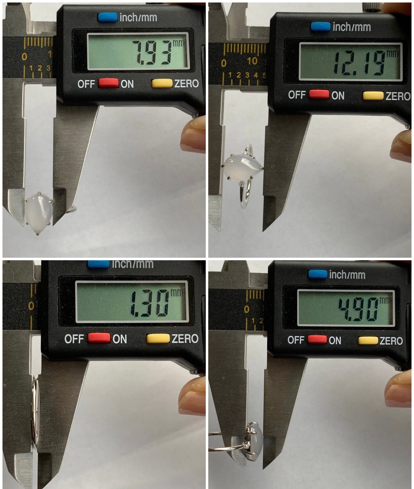 Certified Natural Burmese Icy Translucent Gelatinous White Jadeite Teardrop Ring 18K White Gold and Diamonds size 7 天然缅甸白冰胶翡翠水滴镶嵌戒指 1690