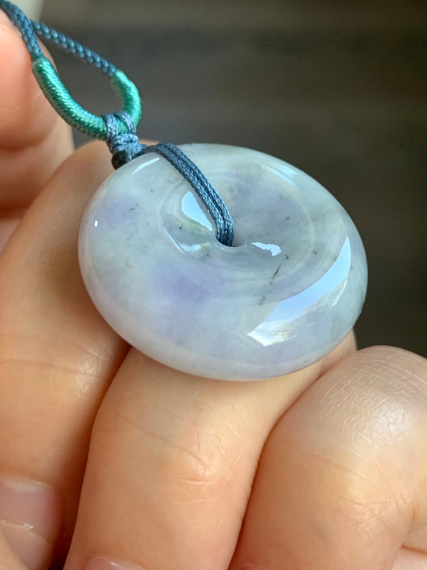 Large Natural Burmese Translucent Multicolored Jadeite Ping An Kou Donut Pendant Rope Necklace 24” Adjustable 天然缅甸细糯紫乌鸡飘黄翡翡翠平安扣吊坠项链
