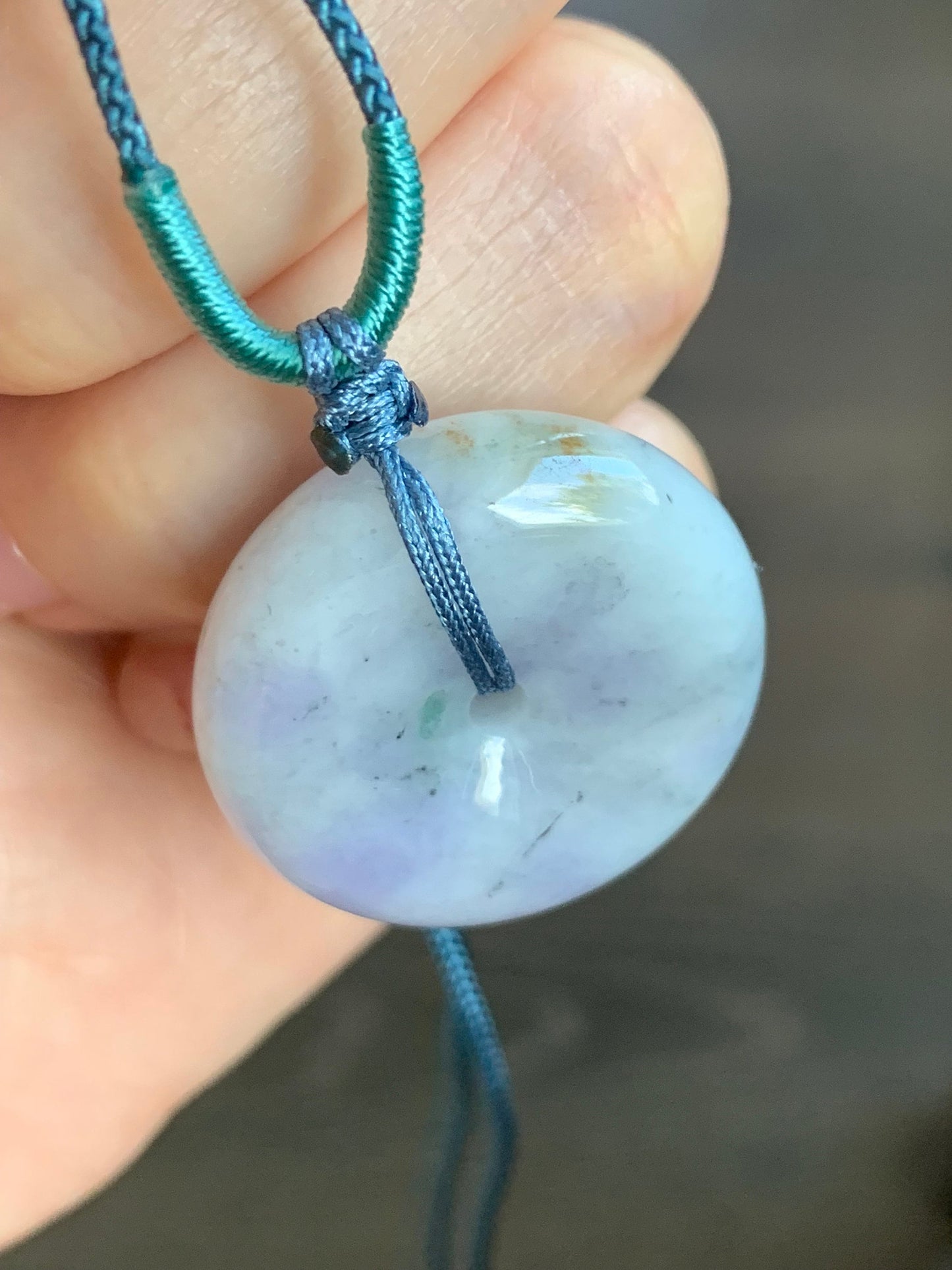 Large Natural Burmese Translucent Multicolored Jadeite Ping An Kou Donut Pendant Rope Necklace 24” Adjustable 天然缅甸细糯紫乌鸡飘黄翡翡翠平安扣吊坠项链