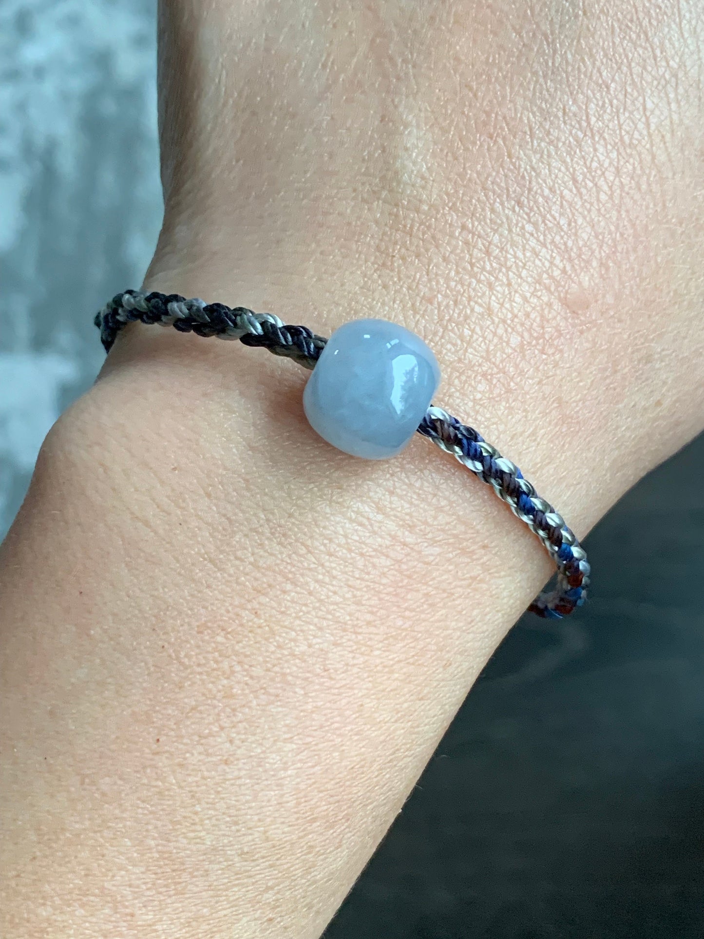 Natural Burmese Icy Translucent Sky Blue Jadeite Large Drum Bead Rope Bracelet w/ 999 Silver Drum Beads Adjustable 天然缅甸冰胶天空蓝翡翠大鼓珠足银环手绳