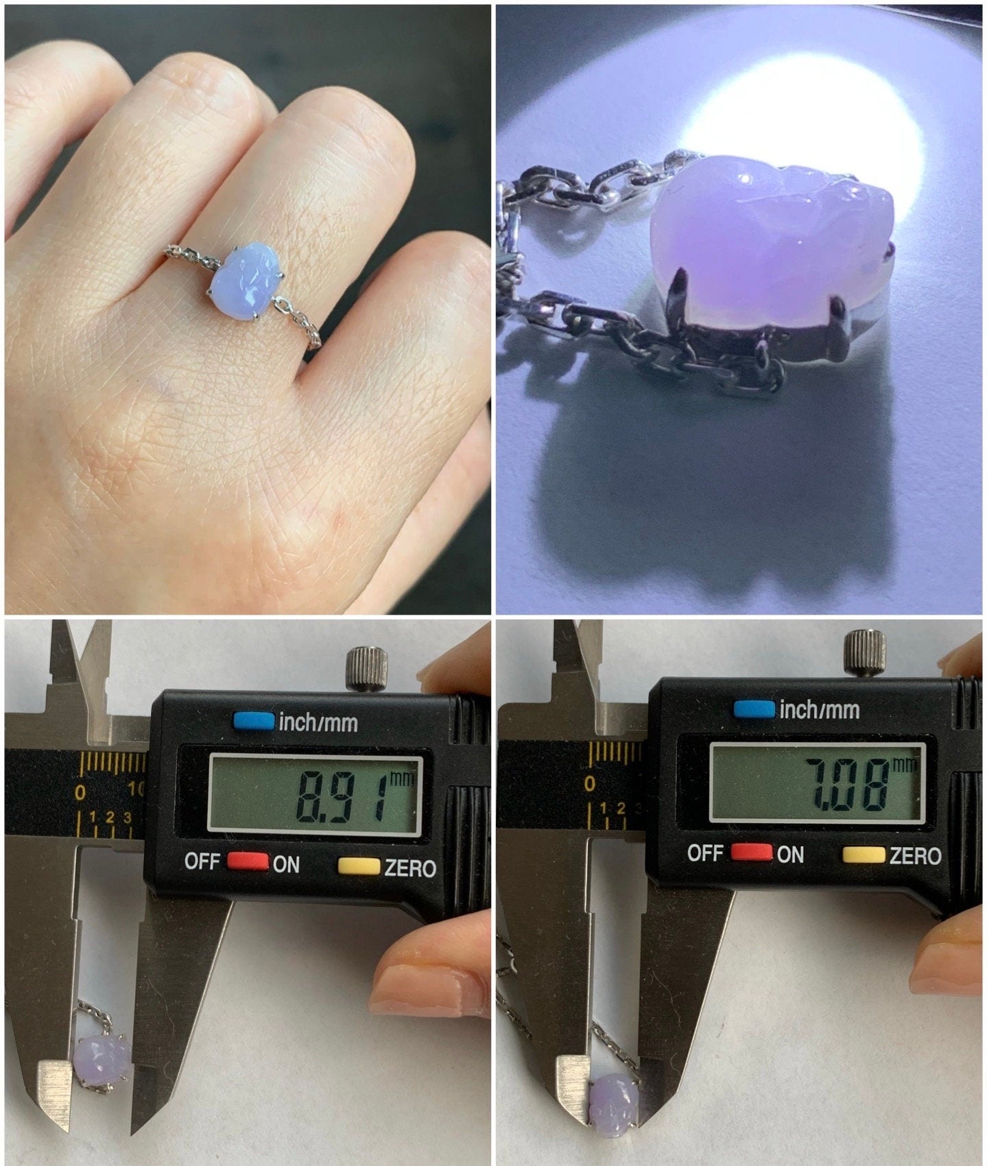 Certified Natural Burmese Icy Translucent Vibrant Green / Purple / Yellow Jadeite Pixiu Chain Ring 18K Gold Adjustable 天然缅甸冰绿/紫/黄翡翠貔貅镶嵌链戒