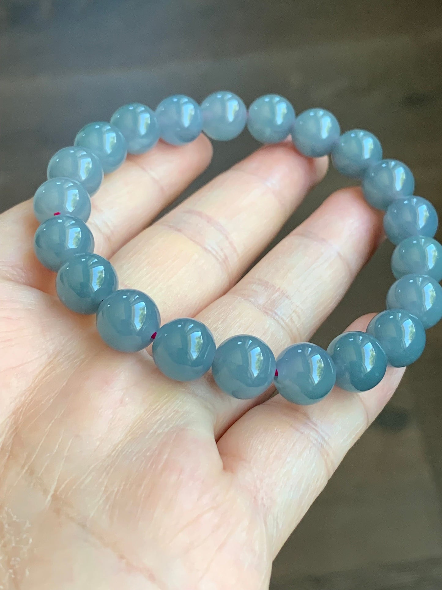 Natural Guatemalan Icy Translucent Purplish Blue Jadeite Beaded Bracelet Stretchy 9.6mm 7.25” 天然冰危蓝紫翡翠圆珠手串 LZD829