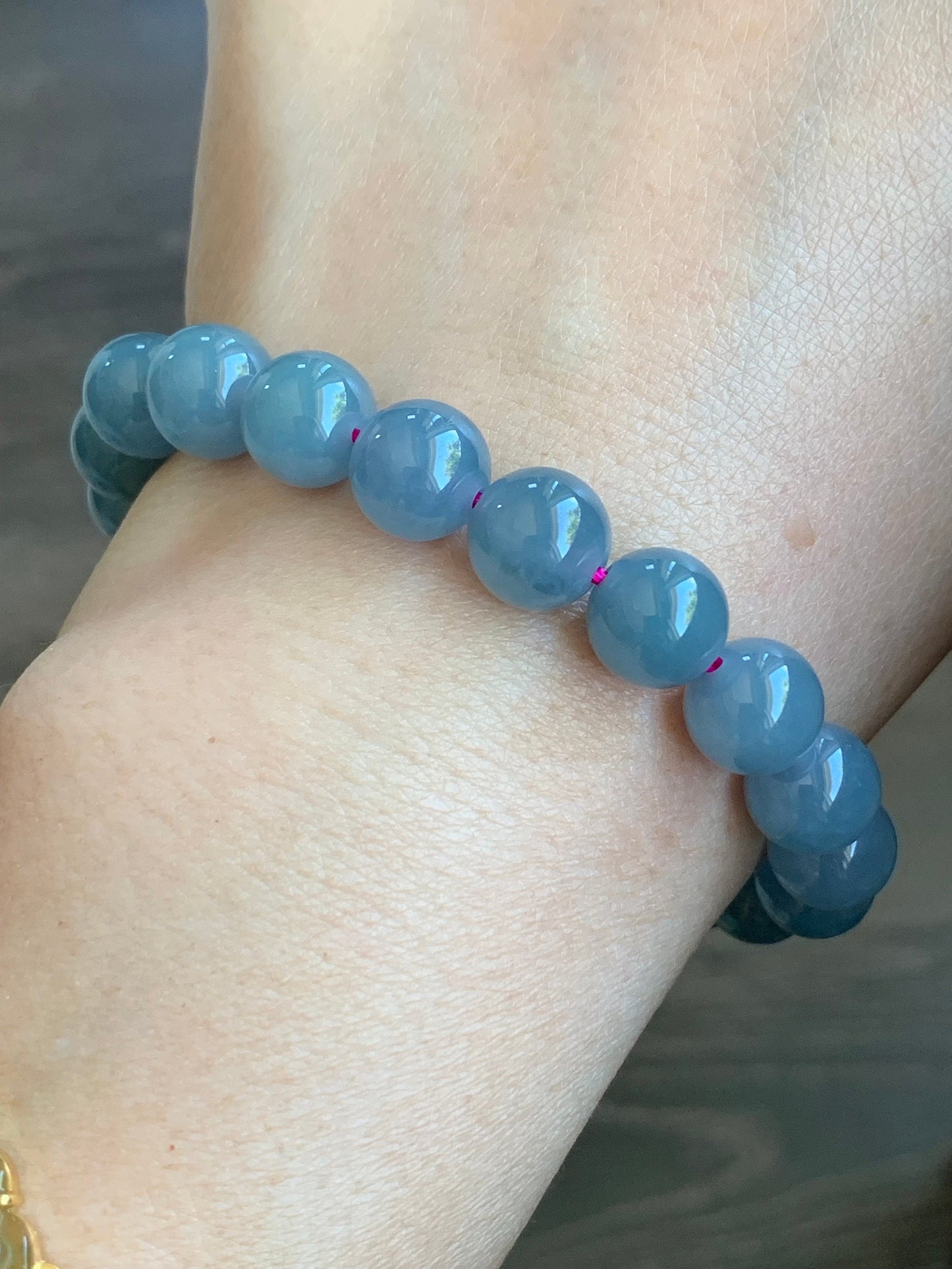 Natural Guatemalan Icy Translucent Purplish Blue Jadeite Beaded Bracelet Stretchy 9.6mm 7.25” 天然冰危蓝紫翡翠圆珠手串 LZD829