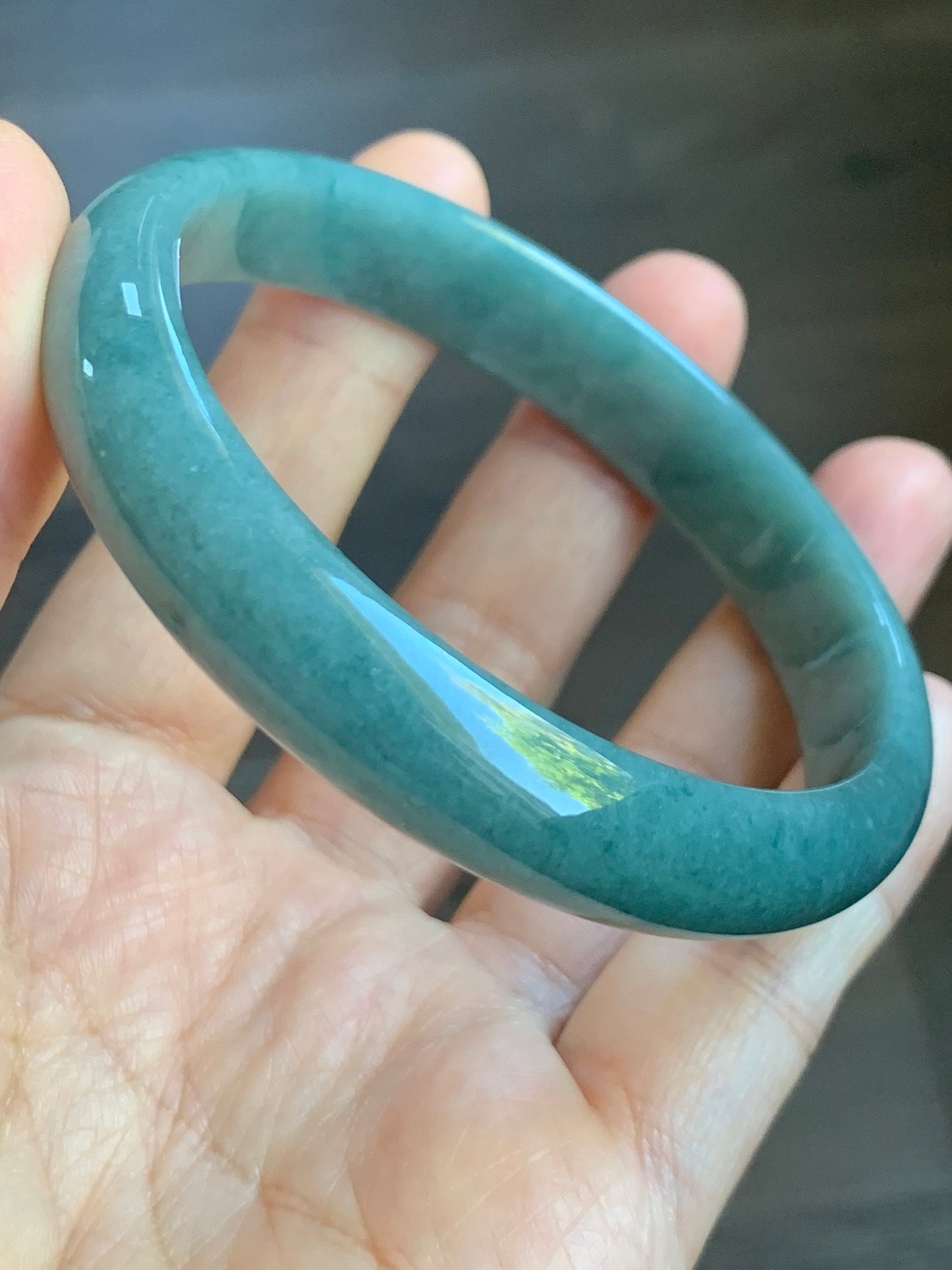 Certified Natural Guatemalan Icy Dusty Blue Jadeite Wide Bangle Bracelet 61.9mm 12.25x6.58mm 45.3g 天然危地马拉蓝水翡翠正圈手镯 5168