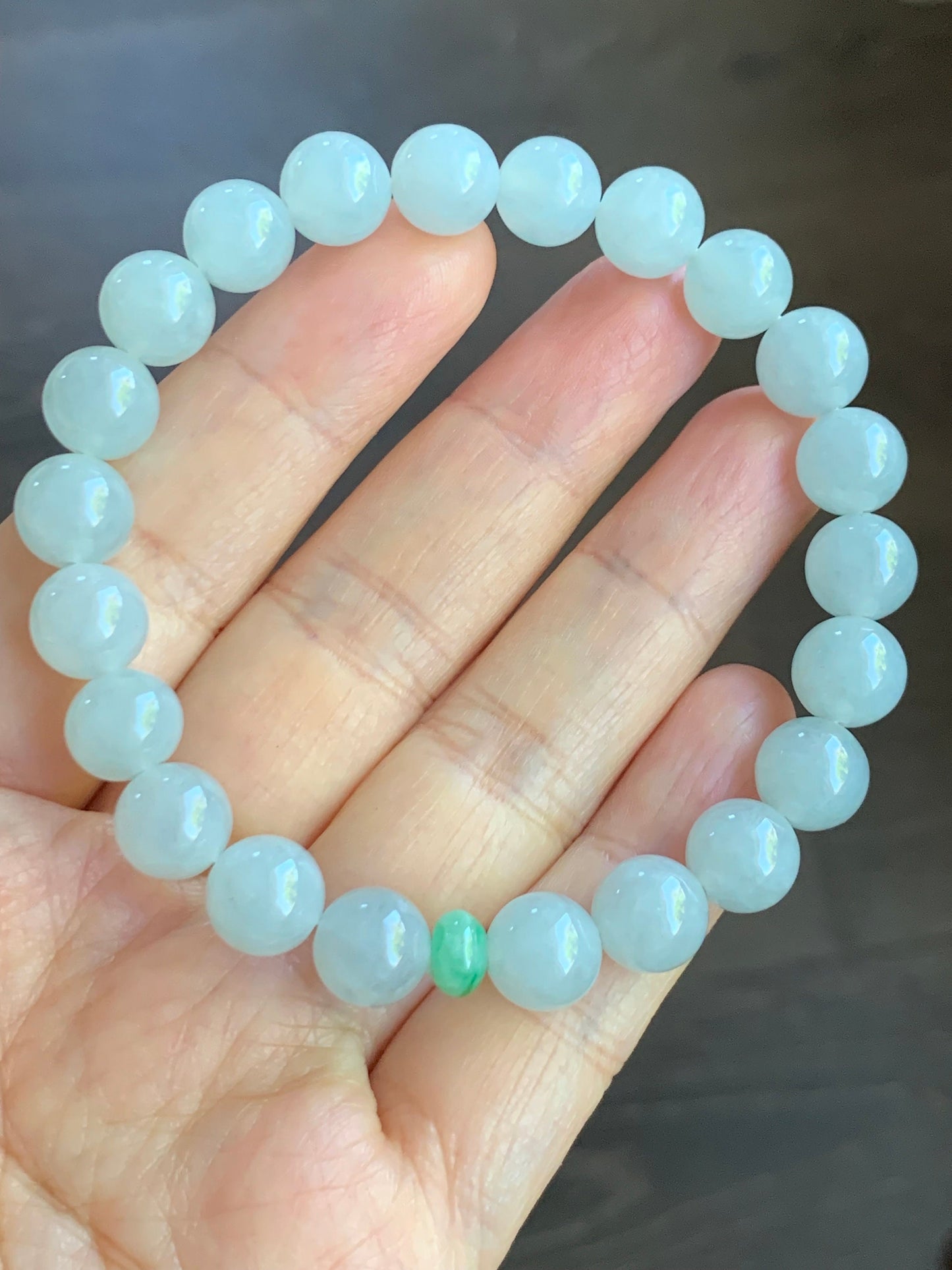 Natural Burmese Grade A Icy Translucent Gelatinous Bluish White Jadeite Round Beads Beaded Bracelet 9mm 7.5” Stretchy 天然缅甸冰胶淡蓝翡翠圆珠手串 DSL723