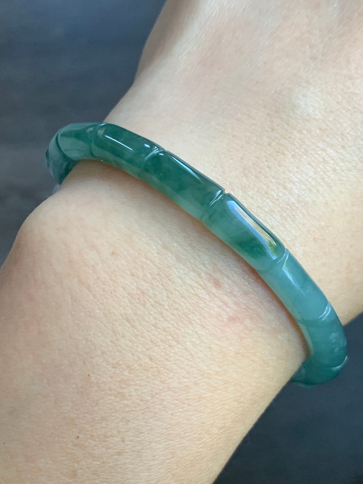 Natural Guatemalan Icy Highly Translucent Teal Blue Jadeite Open Bangle Bracelet w/ Beaded Security Chain Sterling Silver 天然冰胶危湖水绿翡翠开口镯多宝珠链