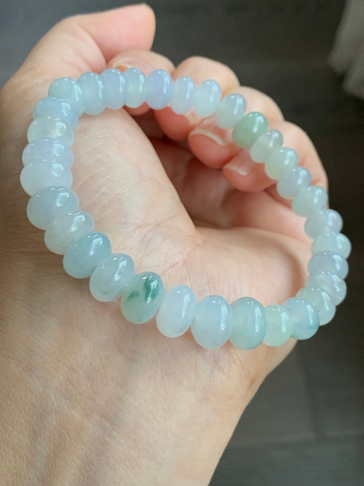 Large Natural Burmese Premium Highly Translucent Icy Multi-Colored Jadeite Drum Beads Beaded Bracelet 7.5” 天然缅甸老种冰多宝翡翠大卡鼓珠手串