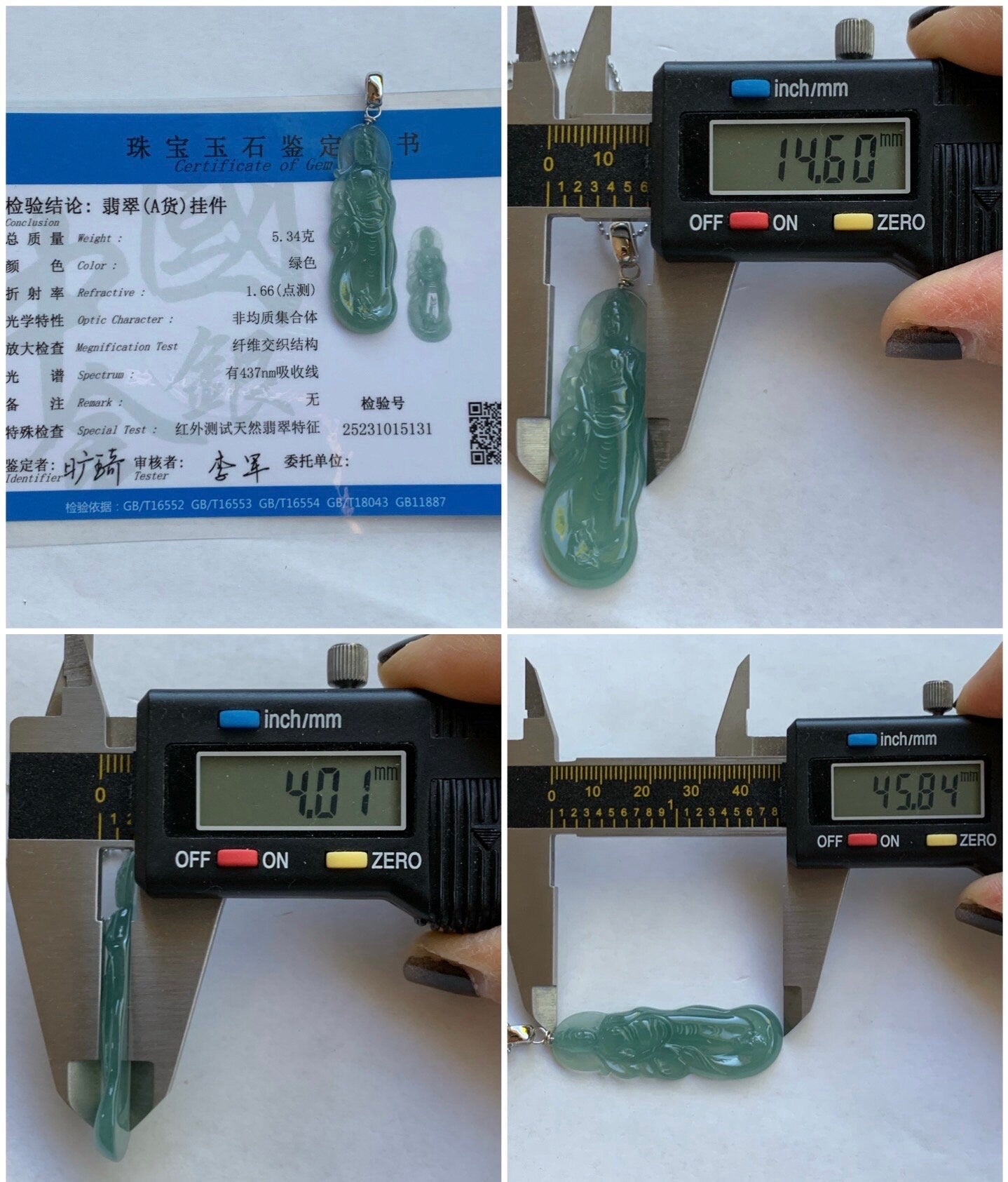 Certified Natural Guatemalan Icy Highly Translucent Gelatinous Light Green Jadeite Guanyin Pendant Sterling Silver 天然冰胶危淡晴绿翡翠观音吊坠 5131