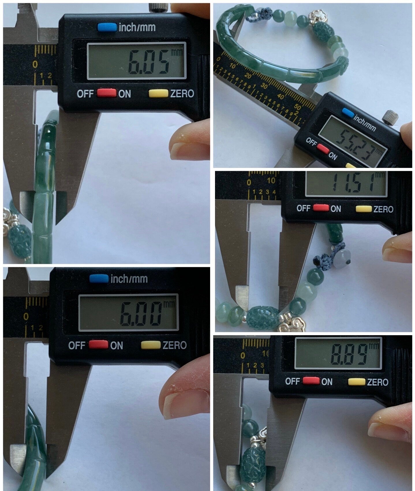 Natural Guatemalan Icy Highly Translucent Teal Blue Jadeite Open Bangle Bracelet w/ Beaded Security Chain Sterling Silver 天然冰胶危湖水绿翡翠开口镯多宝珠链