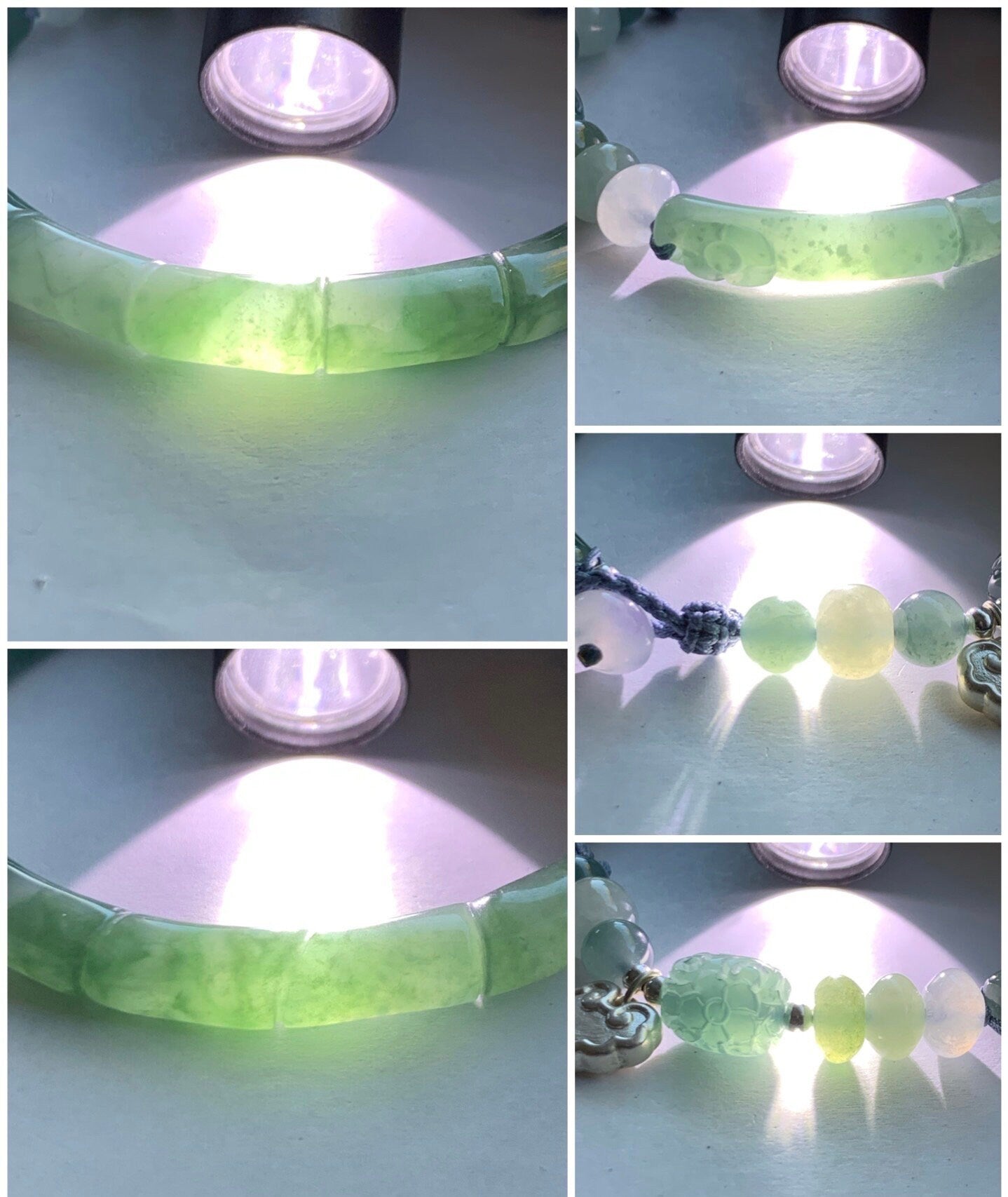 Natural Guatemalan Icy Highly Translucent Teal Blue Jadeite Open Bangle Bracelet w/ Beaded Security Chain Sterling Silver 天然冰胶危湖水绿翡翠开口镯多宝珠链