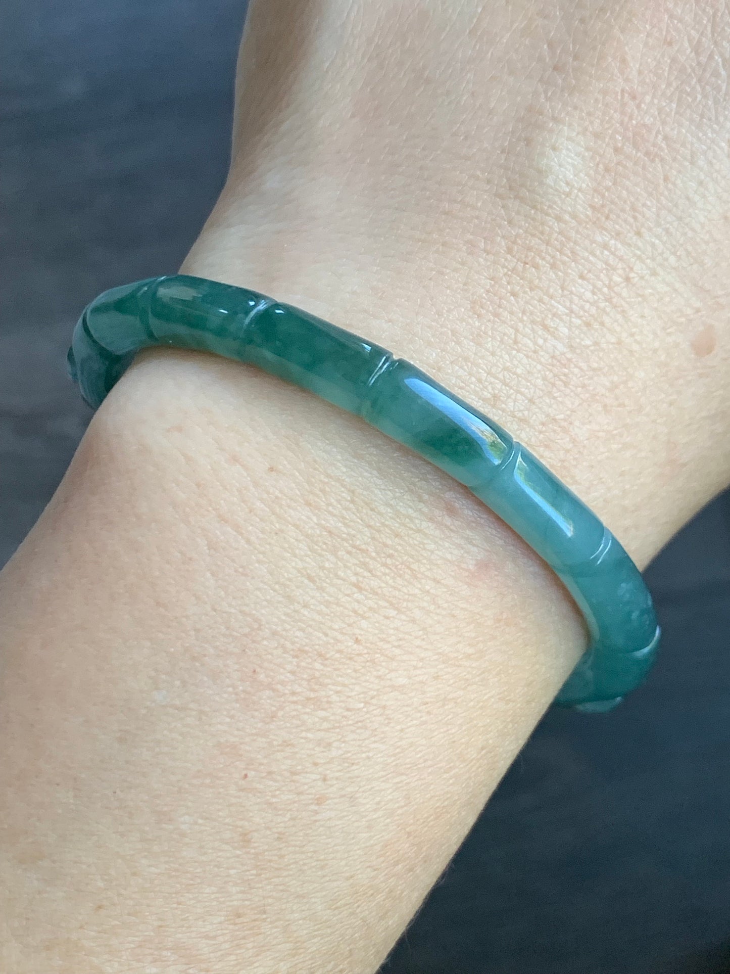 Natural Guatemalan Icy Highly Translucent Teal Blue Jadeite Open Bangle Bracelet w/ Beaded Security Chain Sterling Silver 天然冰胶危湖水绿翡翠开口镯多宝珠链