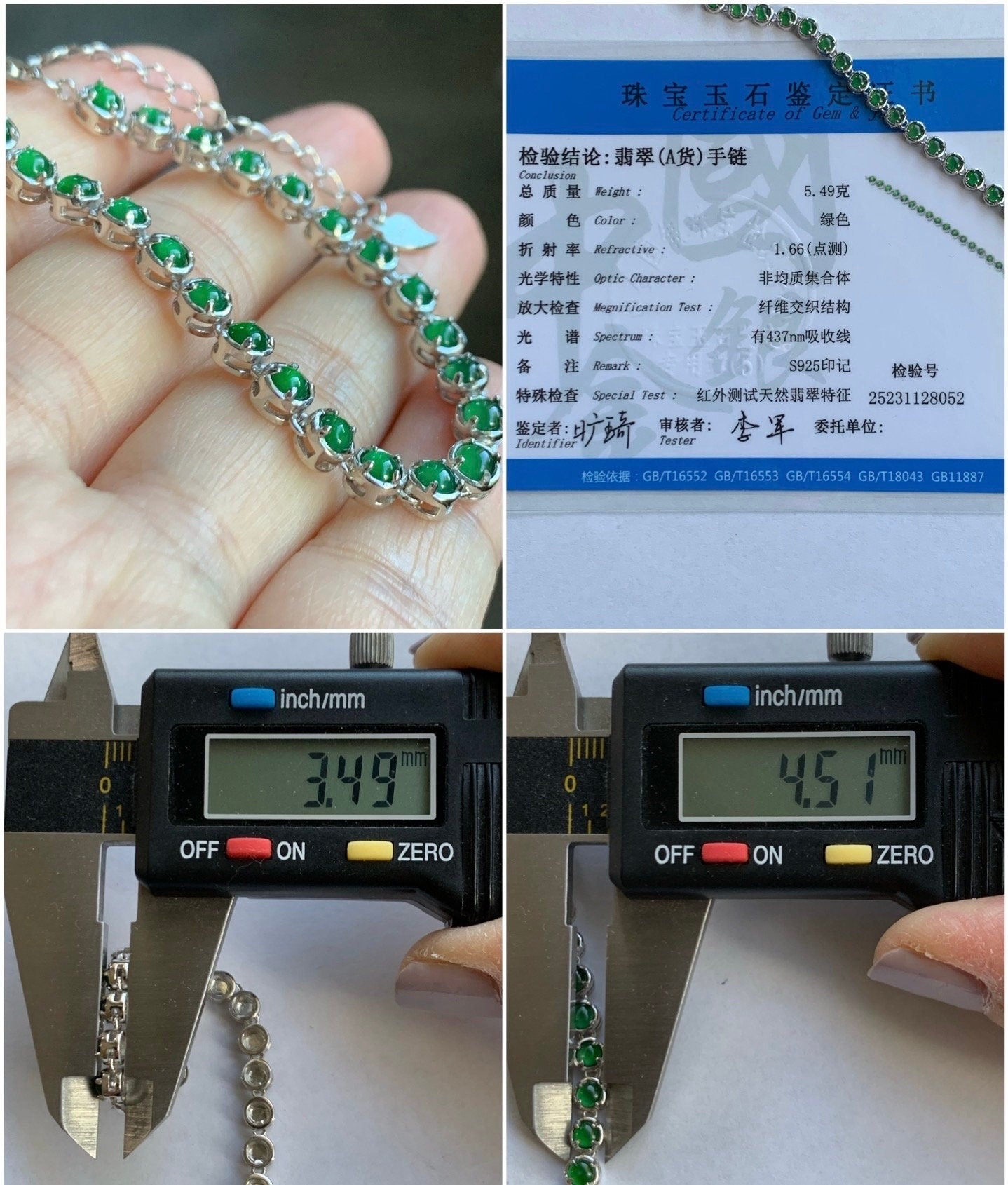 Certified Natural Guatemalan Premium Icy Vibrant Green Jadeite Tennis Bracelet S925 Sterling Silver adjustable 天然高冰危绿翡翠银镶手链 8052