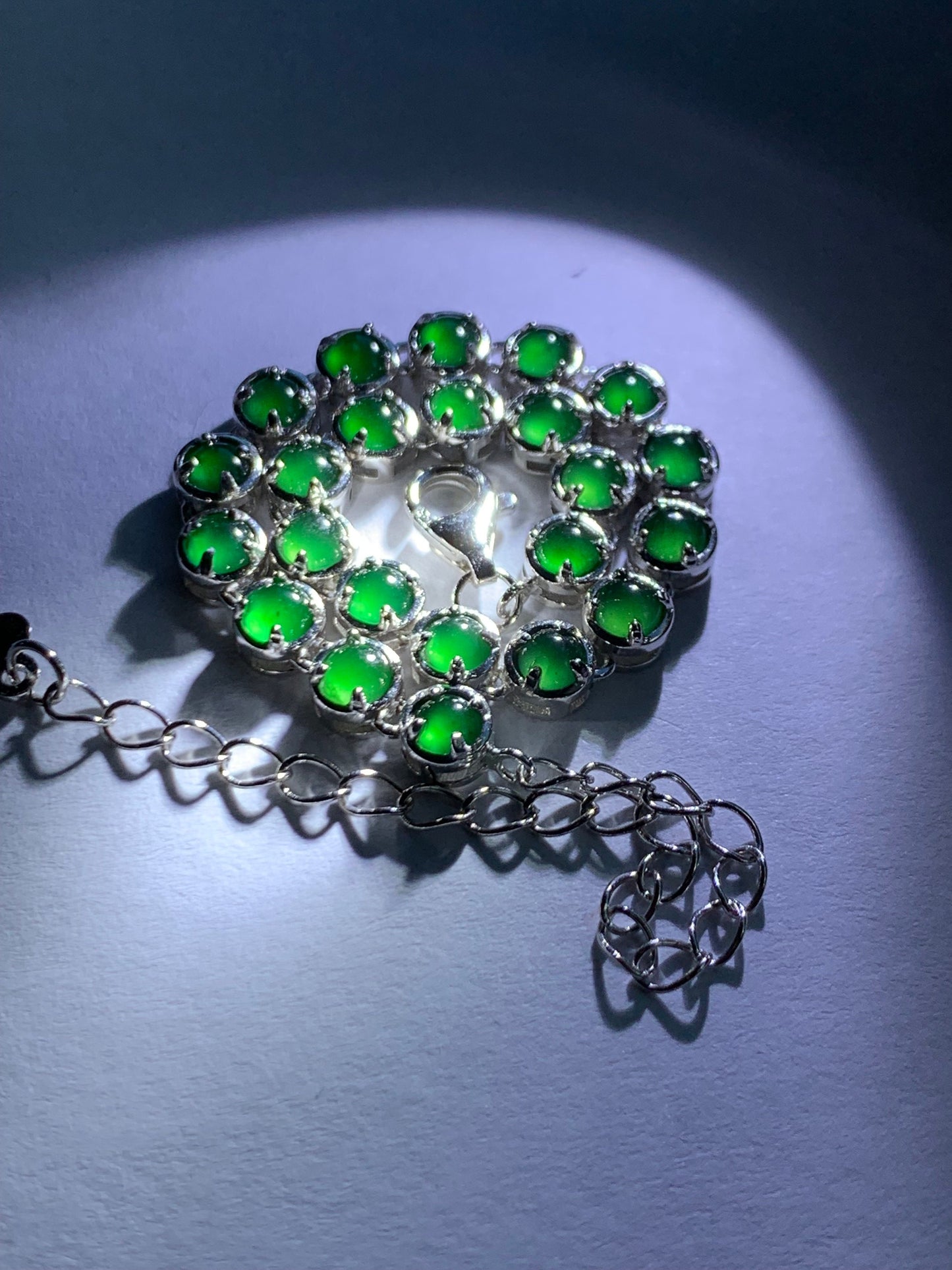 Certified Natural Guatemalan Premium Icy Vibrant Green Jadeite Tennis Bracelet S925 Sterling Silver adjustable 天然高冰危绿翡翠银镶手链 8052