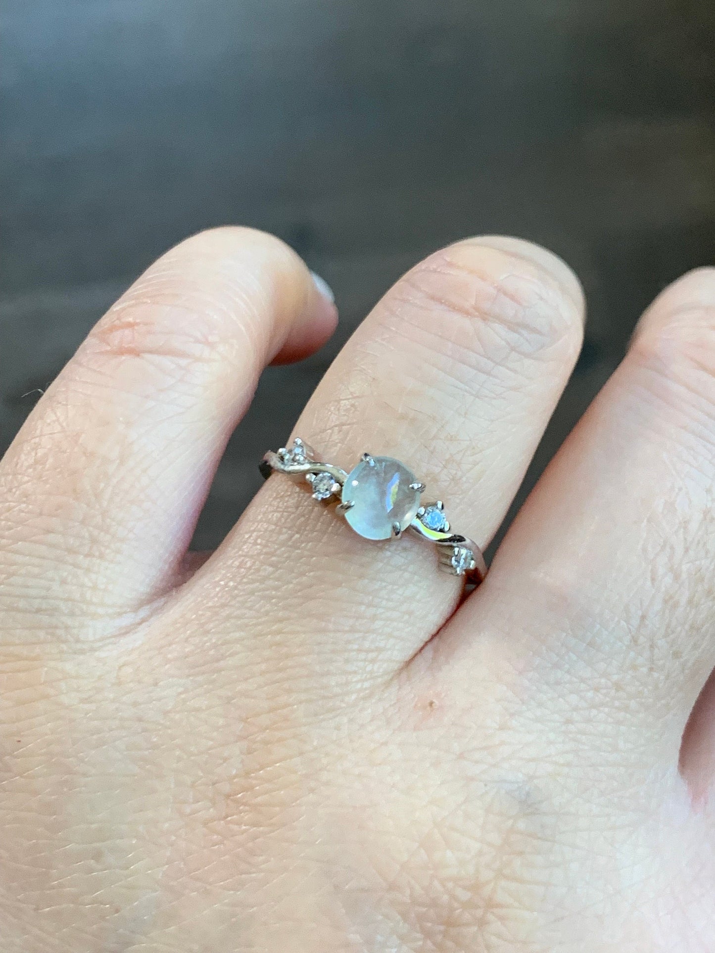 Natural Burmese Icy Highly Translucent Gelatinous White Jadeite Ring Sterling Silver Size Adjustable 天然缅甸白冰翡翠蛋面银镶戒指 XMB50