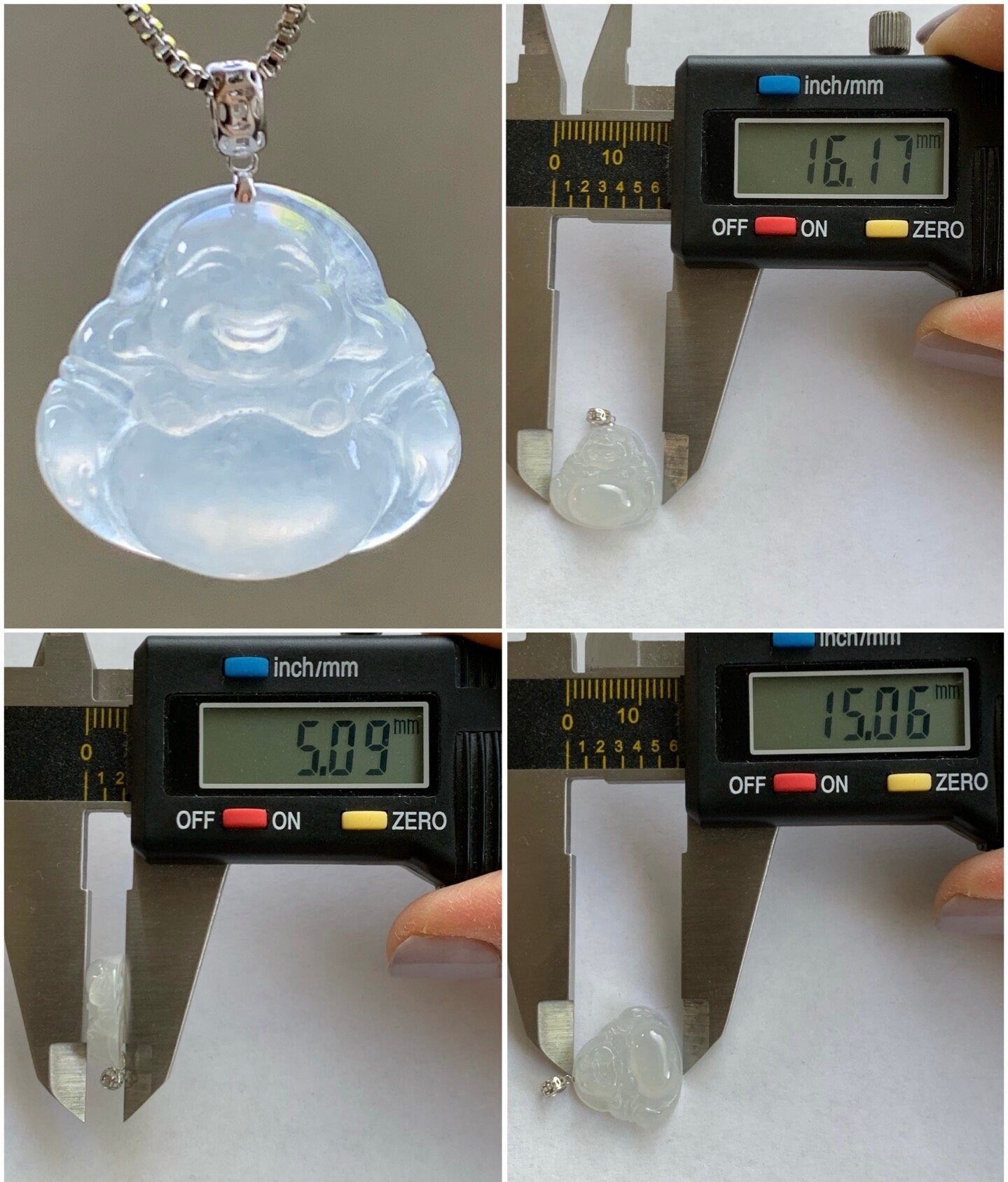 Petite Natural Burmese Icy Translucent Gelatinous White Jadeite Buddha Pendant 18K White Gold 天然缅甸白冰翡翠佛公镶嵌吊坠 SJT42C