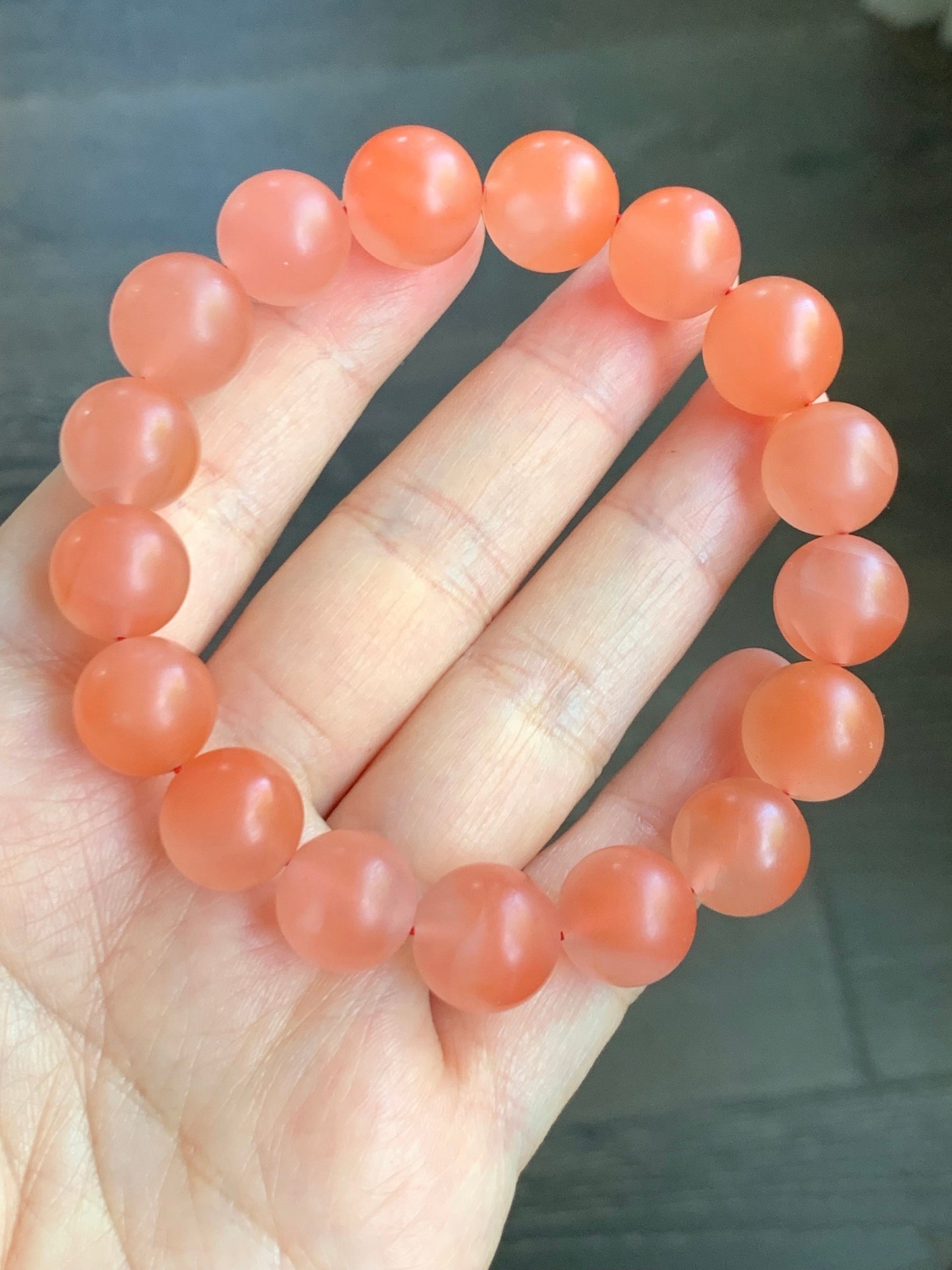 Natural Chinese Yunnan Baoshan Icy Highly Translucent South Red Agate Large Beads Beaded Bracelet Matte Finish 12mm 7.75” 天然云南保山南红冰透玛瑙哑光珠手串