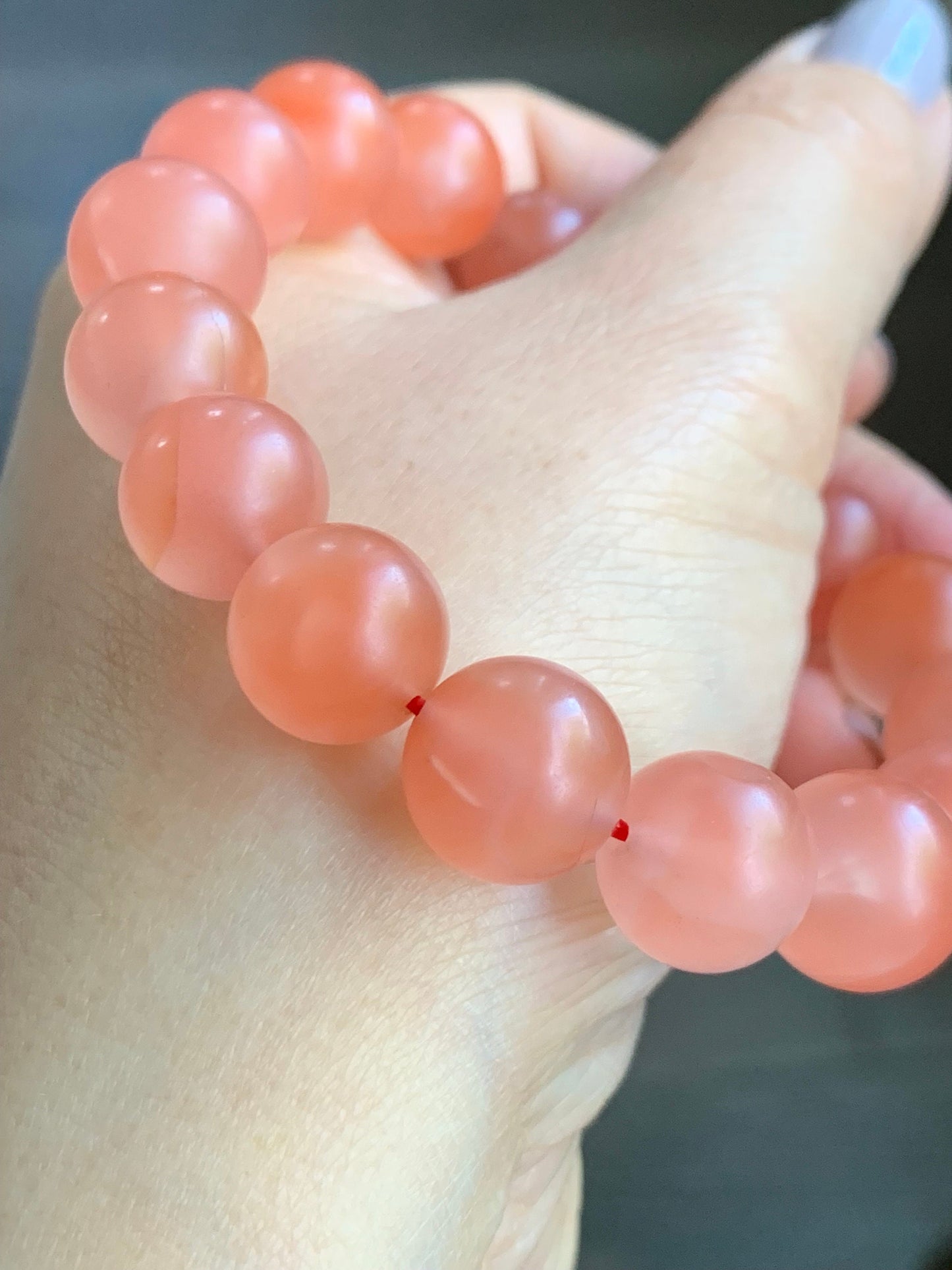 Natural Chinese Yunnan Baoshan Icy Highly Translucent South Red Agate Large Beads Beaded Bracelet Matte Finish 12mm 7.75” 天然云南保山南红冰透玛瑙哑光珠手串