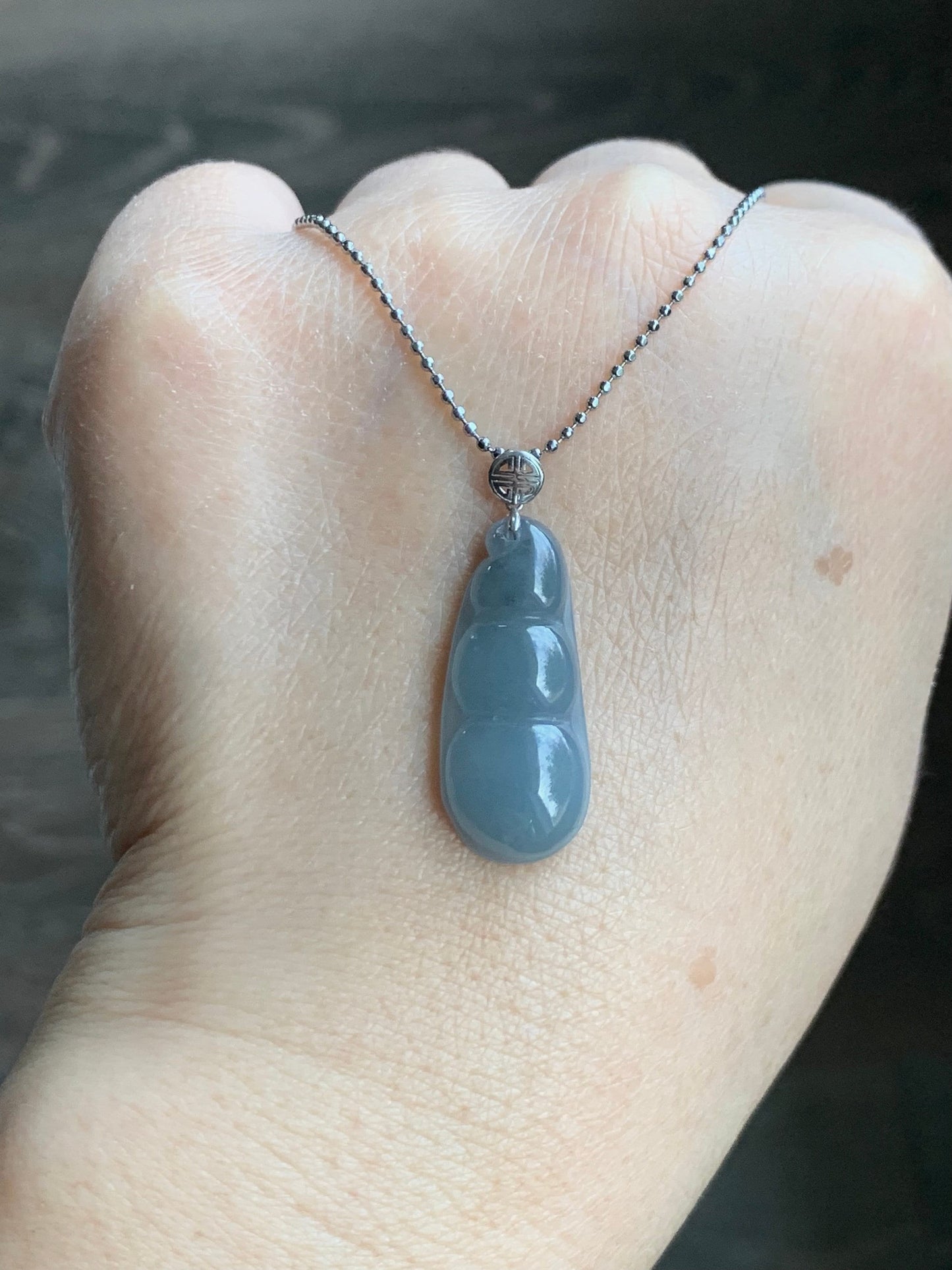Natural Guatemalan Icy Translucent Light Dusty Blue Jadeite Peapod Pendant 18K White Gold 天然冰危蓝翡翠福豆吊坠 BTH113 B