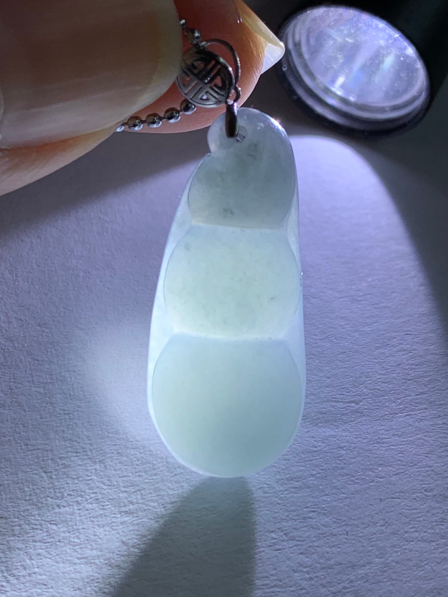 Natural Guatemalan Icy Translucent Light Dusty Blue Jadeite Peapod Pendant 18K White Gold 天然冰危蓝翡翠福豆吊坠 BTH113 B