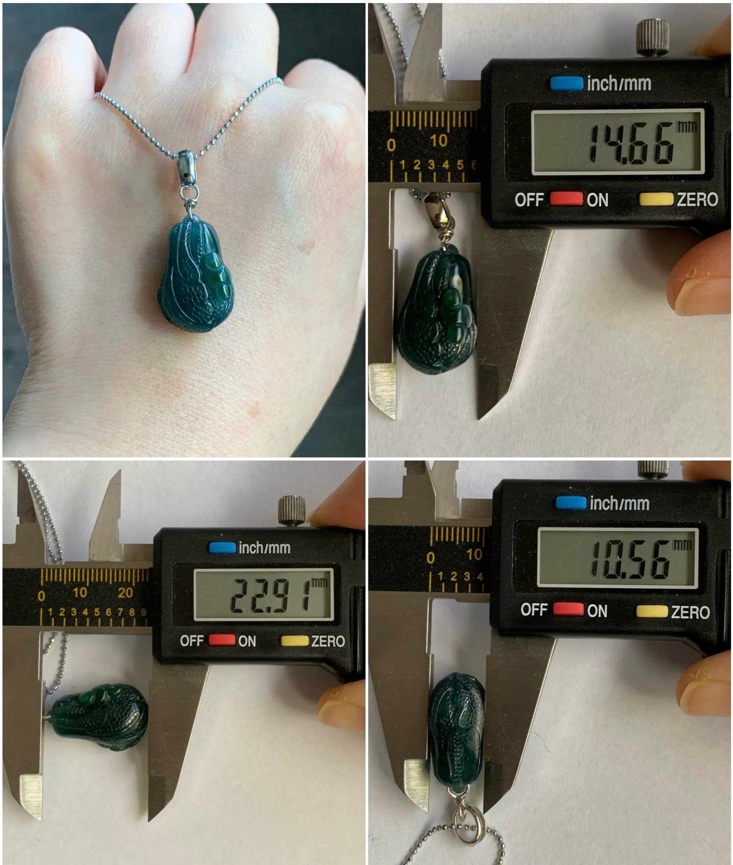 Natural Guatemalan Icy Translucent Dark Teal Blue Green Marbled Jadeite Carved Napa Cabbage Ruyi Pendant Sterling Silver 天然冰危深蓝绿翡翠白菜百财如意吊坠