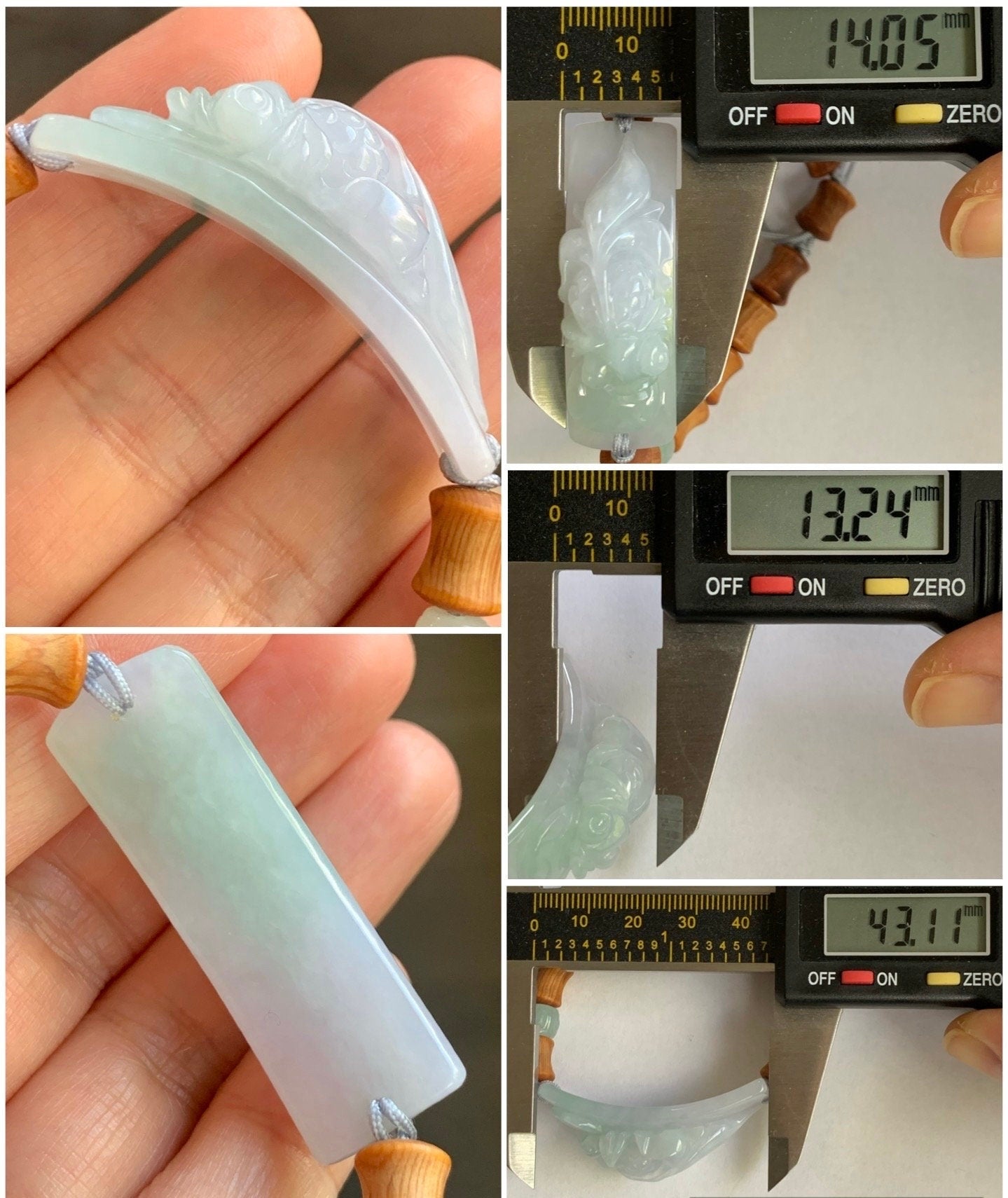 Natural Burmese Icy Translucent Light Purple Green Marbled Jadeite Carved Goldfish YaBai Bamboo Beads Bracelet 6.5” 天然缅甸冰胶淡春彩翡翠金鱼手牌崖柏木珠手串
