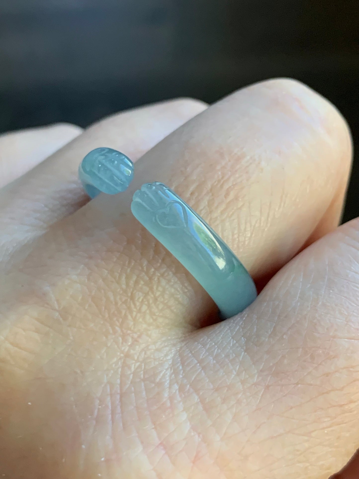 Natural Guatemalan Icy Translucent Gelatinous Light Dusty Blue Jadeite Open Band Ring size 12.25 天然冰危淡蓝翡翠开口戒圈