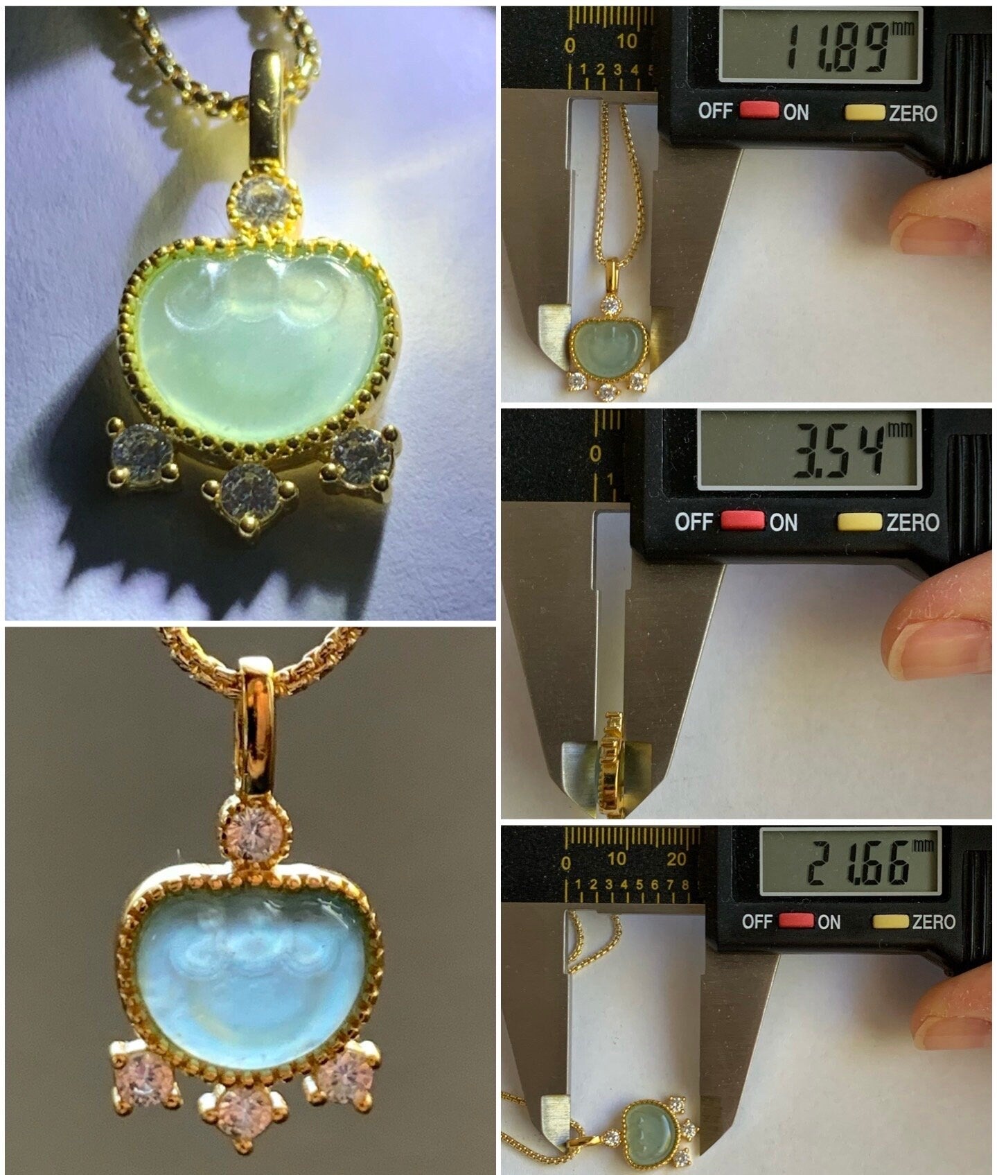 Natural Guatemalan Light Teal Green Jadeite Ruyi Lock Pendant S925 Sterling Silver Yellow Gold Finish 天然冰危蓝绿翡翠银镶如意吊坠