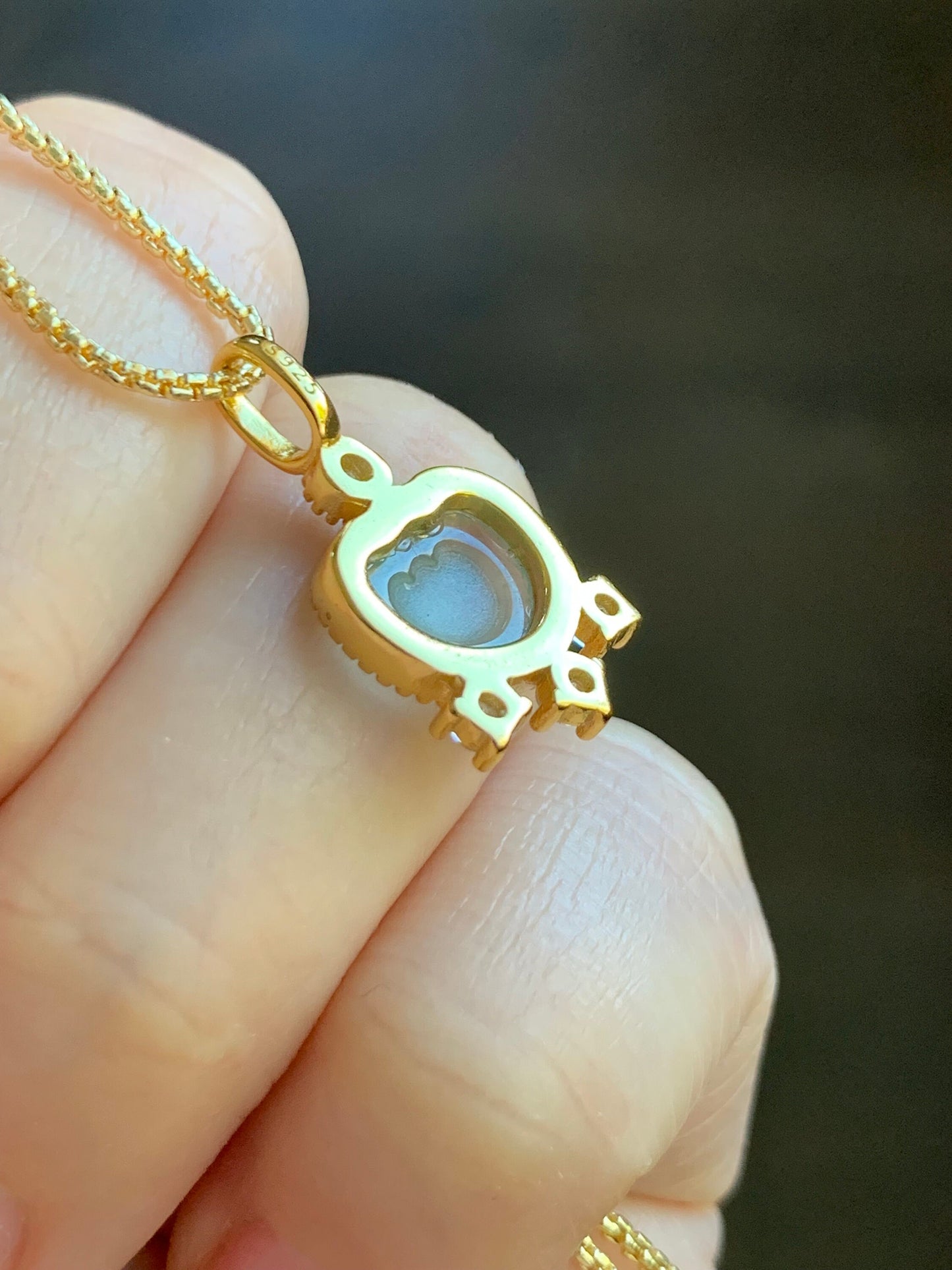 Natural Guatemalan Light Teal Green Jadeite Ruyi Lock Pendant S925 Sterling Silver Yellow Gold Finish 天然冰危蓝绿翡翠银镶如意吊坠